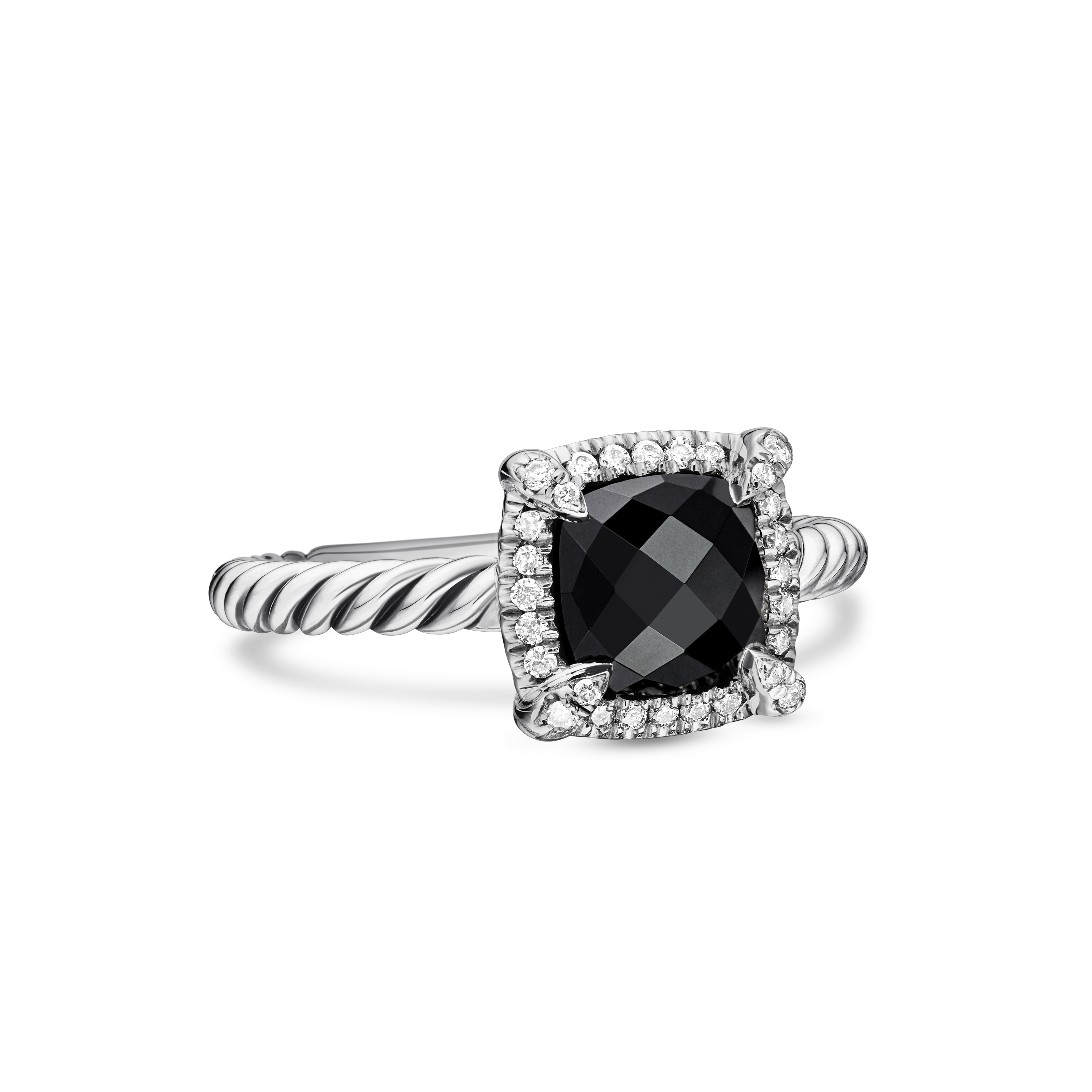 Petite Chatelaine® Pavé Bezel Ring in Sterling Silver with Black Onyx and Diamonds, 7mm