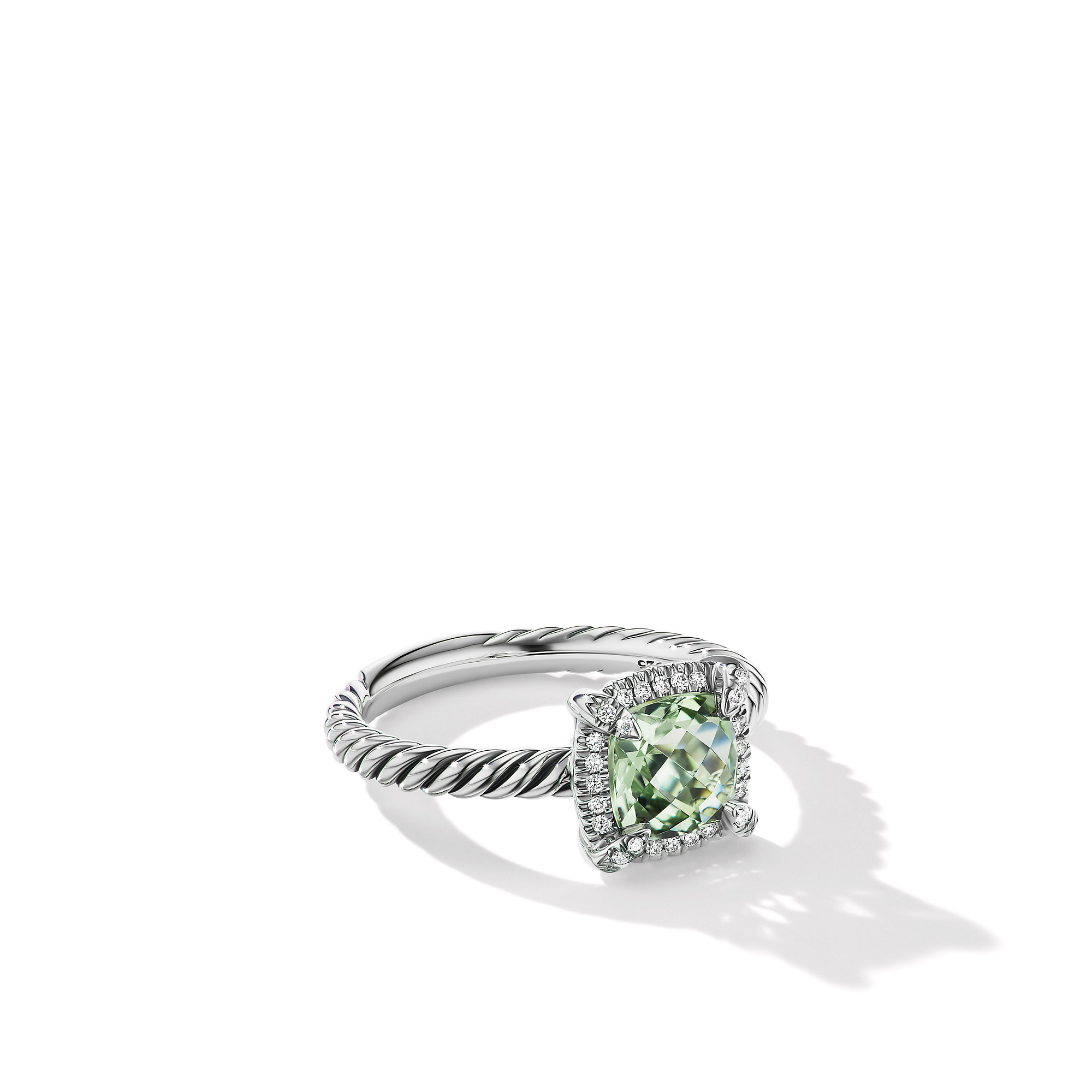 Petite Chatelaine® Pavé Bezel Ring in Sterling Silver with Prasiolite and Diamonds, 7mm