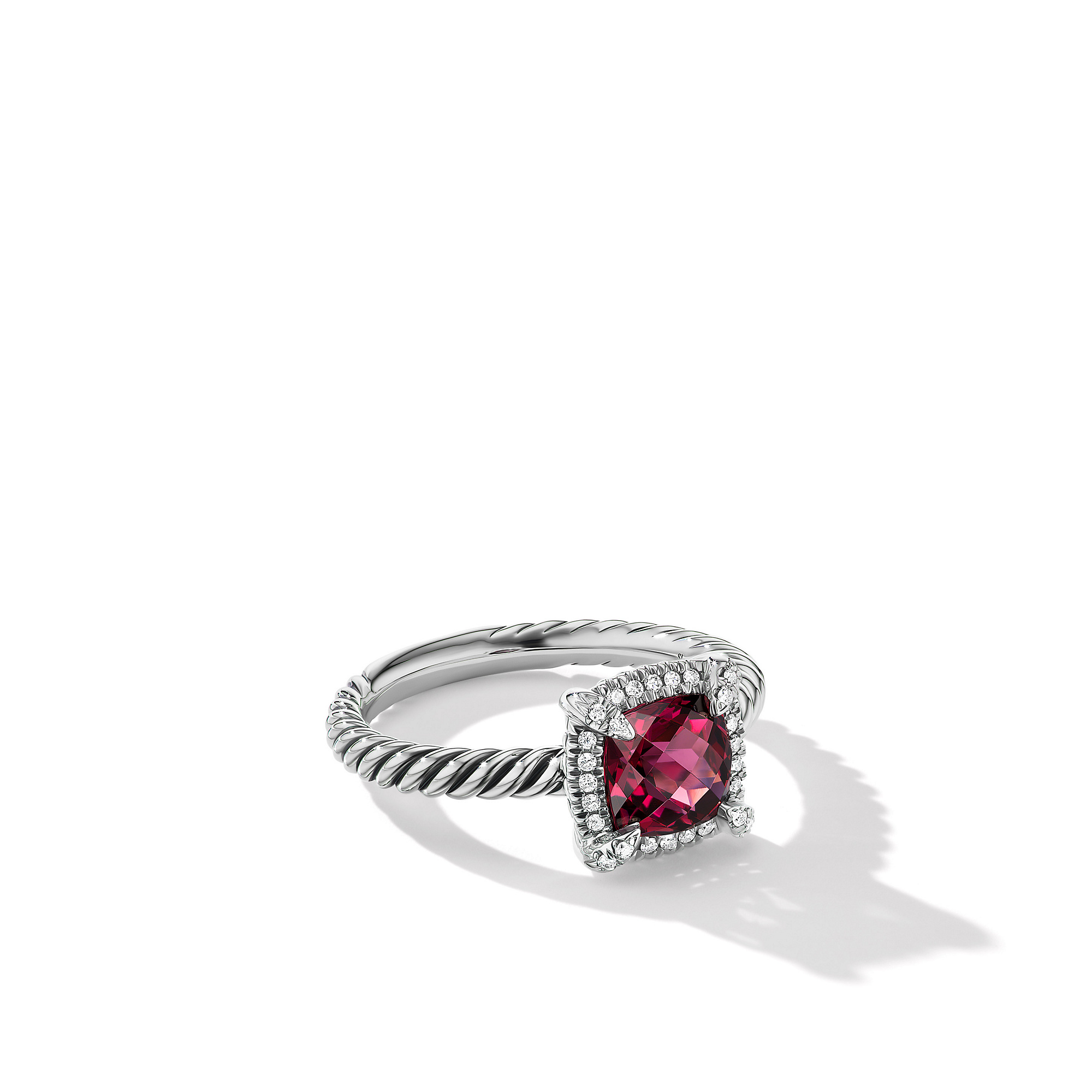 Petite Chatelaine® Pave Bezel Ring in Sterling Silver with Rhodolite Garnet and Diamonds