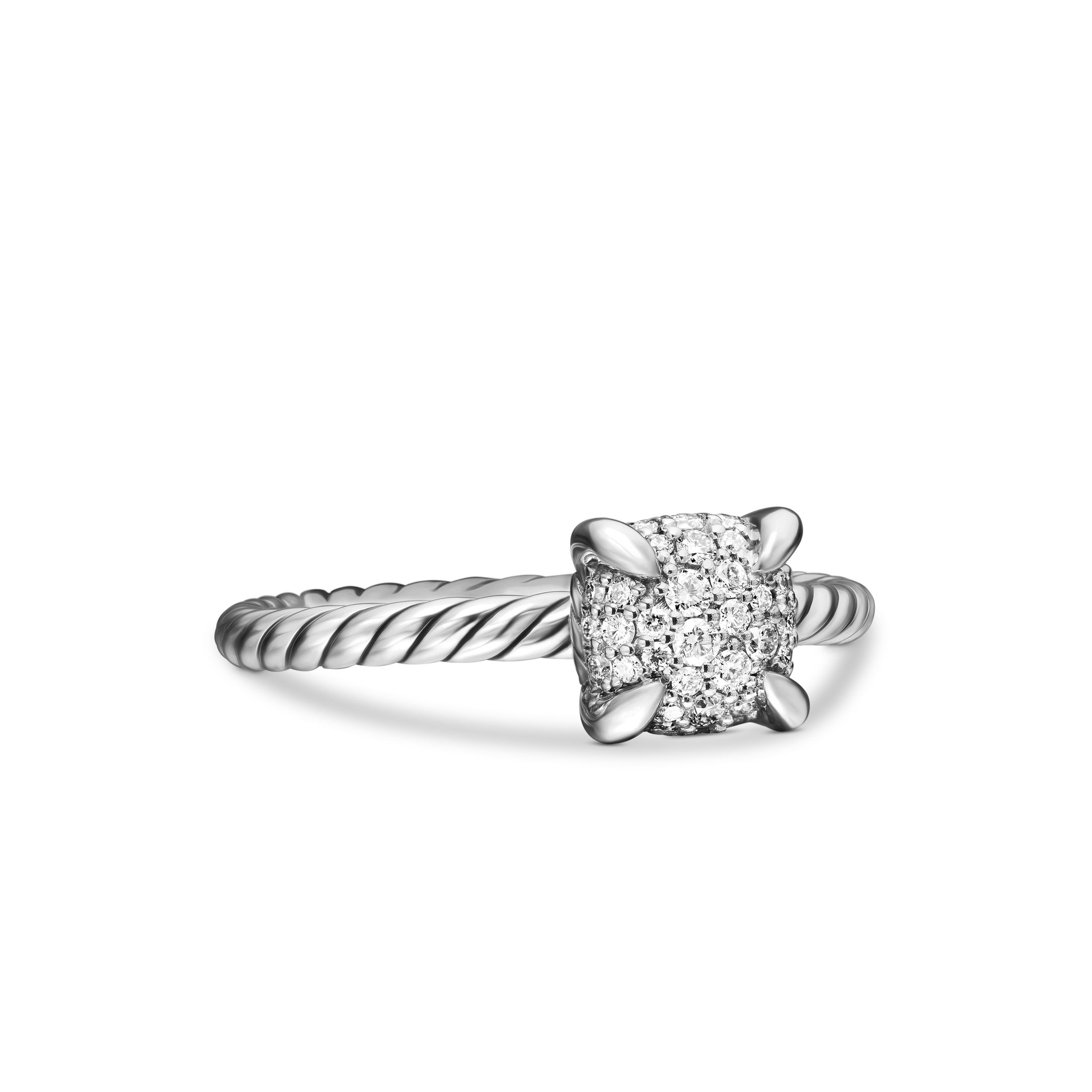 Petite Chatelaine® Ring in Sterling Silver with Pavé Diamonds, 7mm