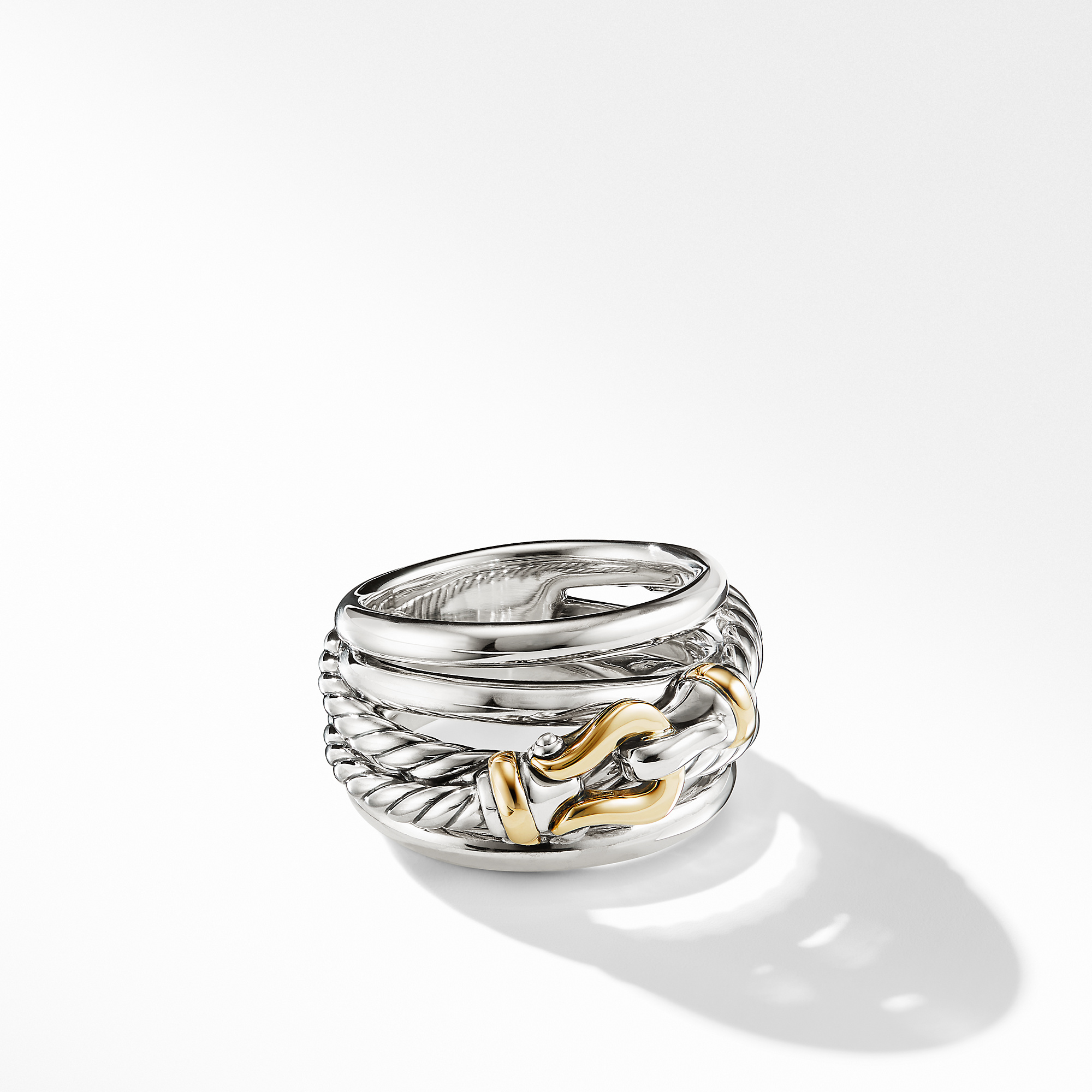 Buckle Crossover Ring in Sterling Silver with 18K Yellow Gold, 14.4mm