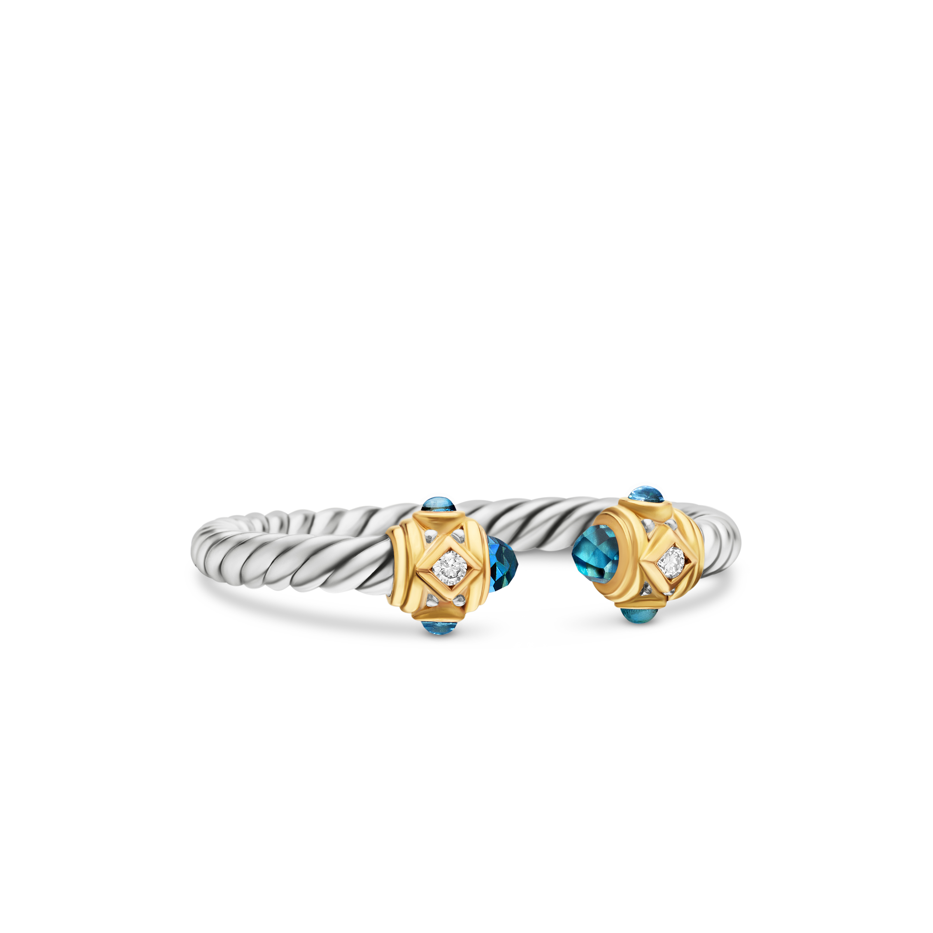 Renaissance Ring in Sterling Silver with 14K Yellow Gold, Hampton Blue Topaz and Diamonds, 2.3mm