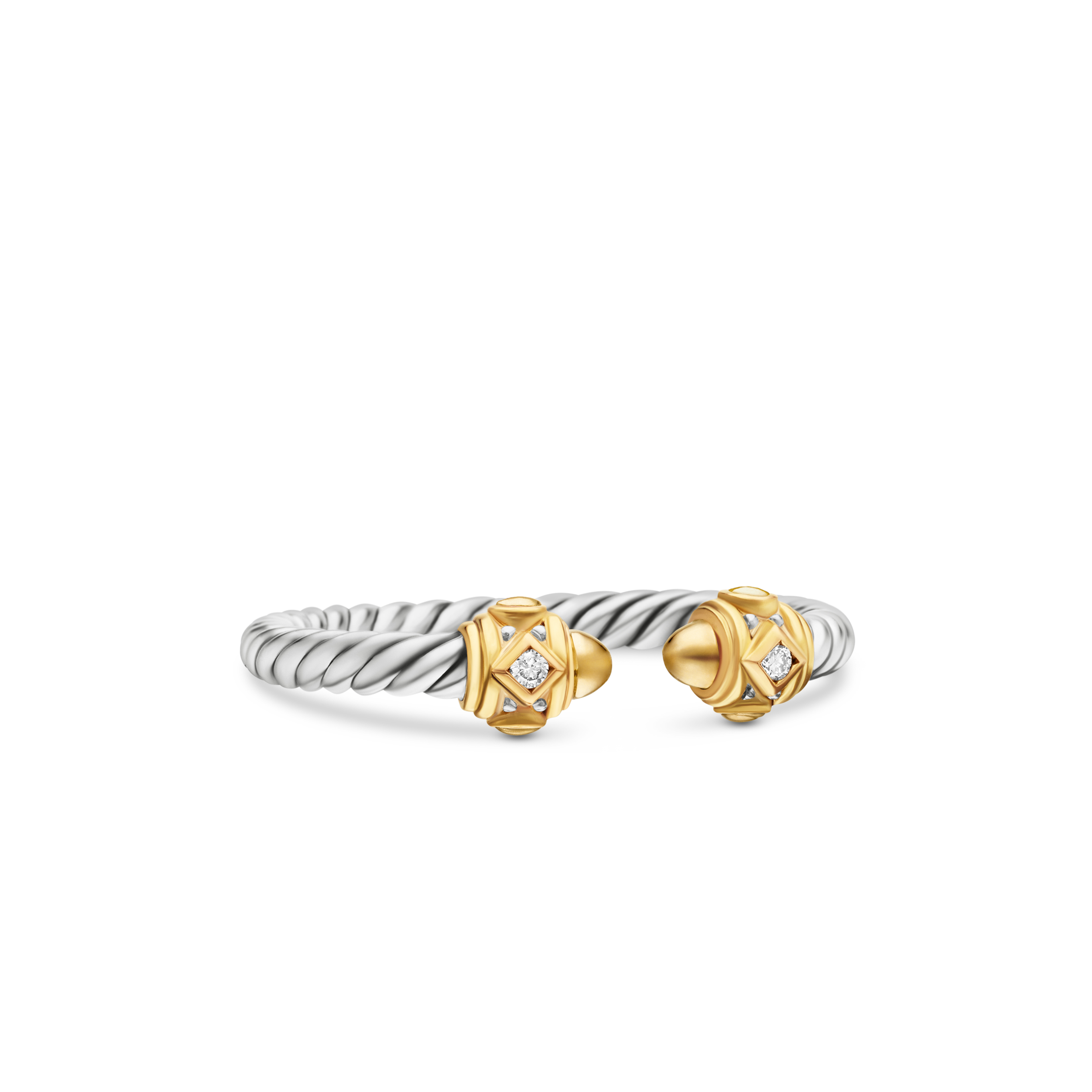 Renaissance Ring in Sterling Silver with 14K Yellow Gold, Gold Domes and Diamonds, 2.3mm