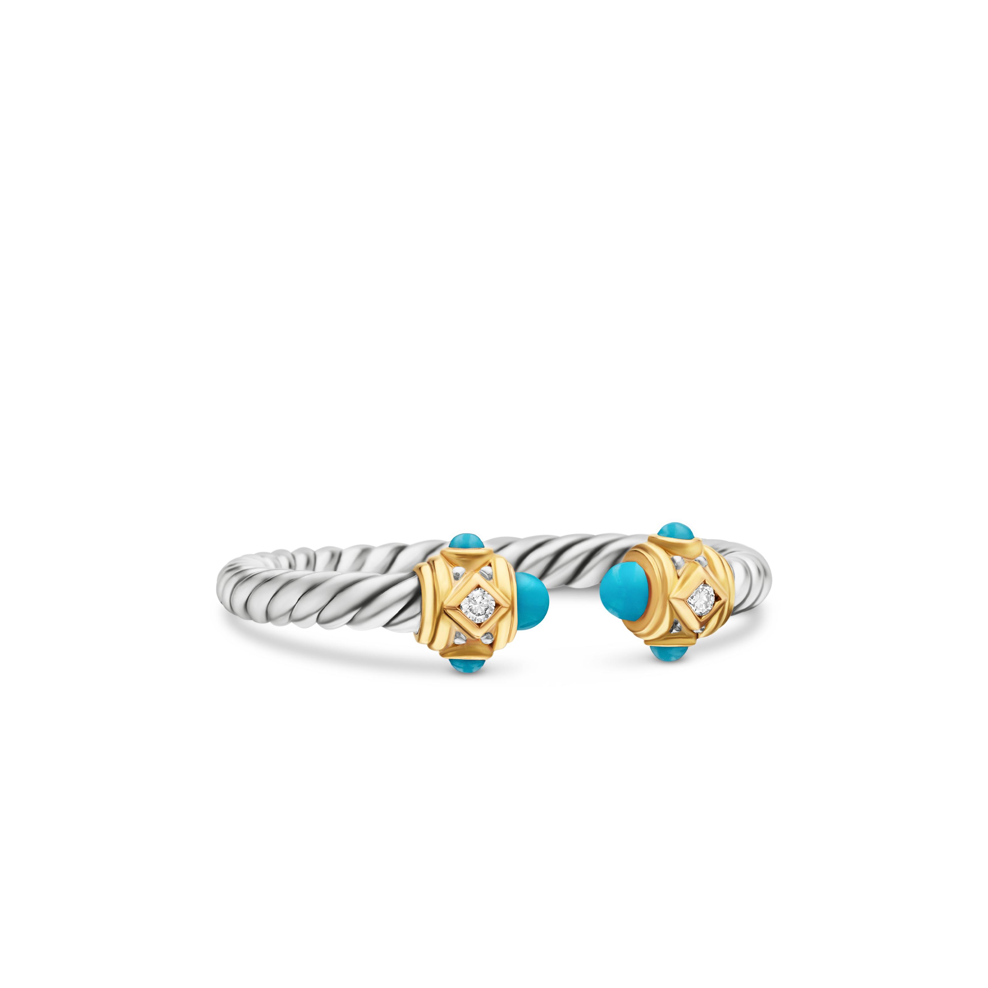 Renaissance Ring in Sterling Silver with 14K Yellow Gold, Turquoise and Diamonds, 2.3mm