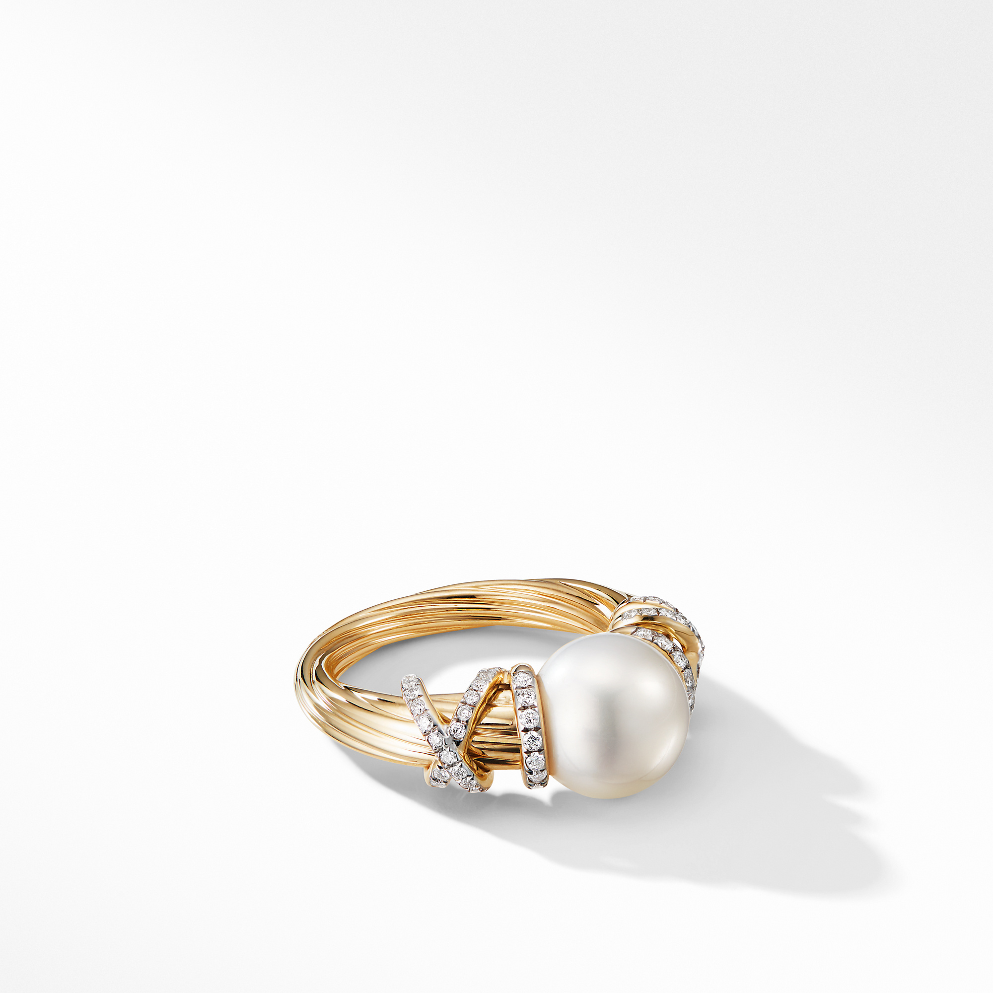 Helena Pearl Ring in 18K Yellow Gold with Pave Diamonds