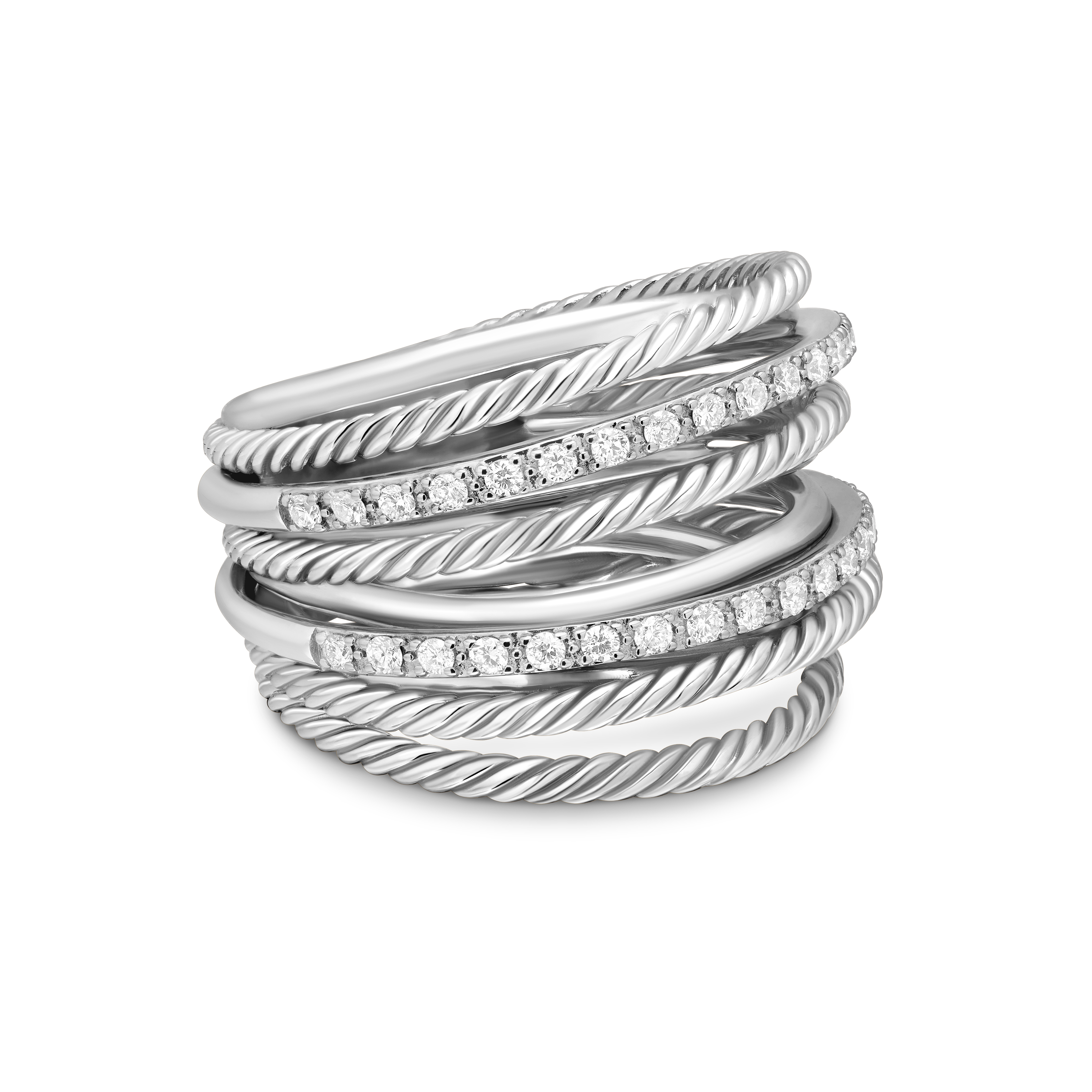 Crossover Ring in Sterling Silver with Diamonds, 17.8mm