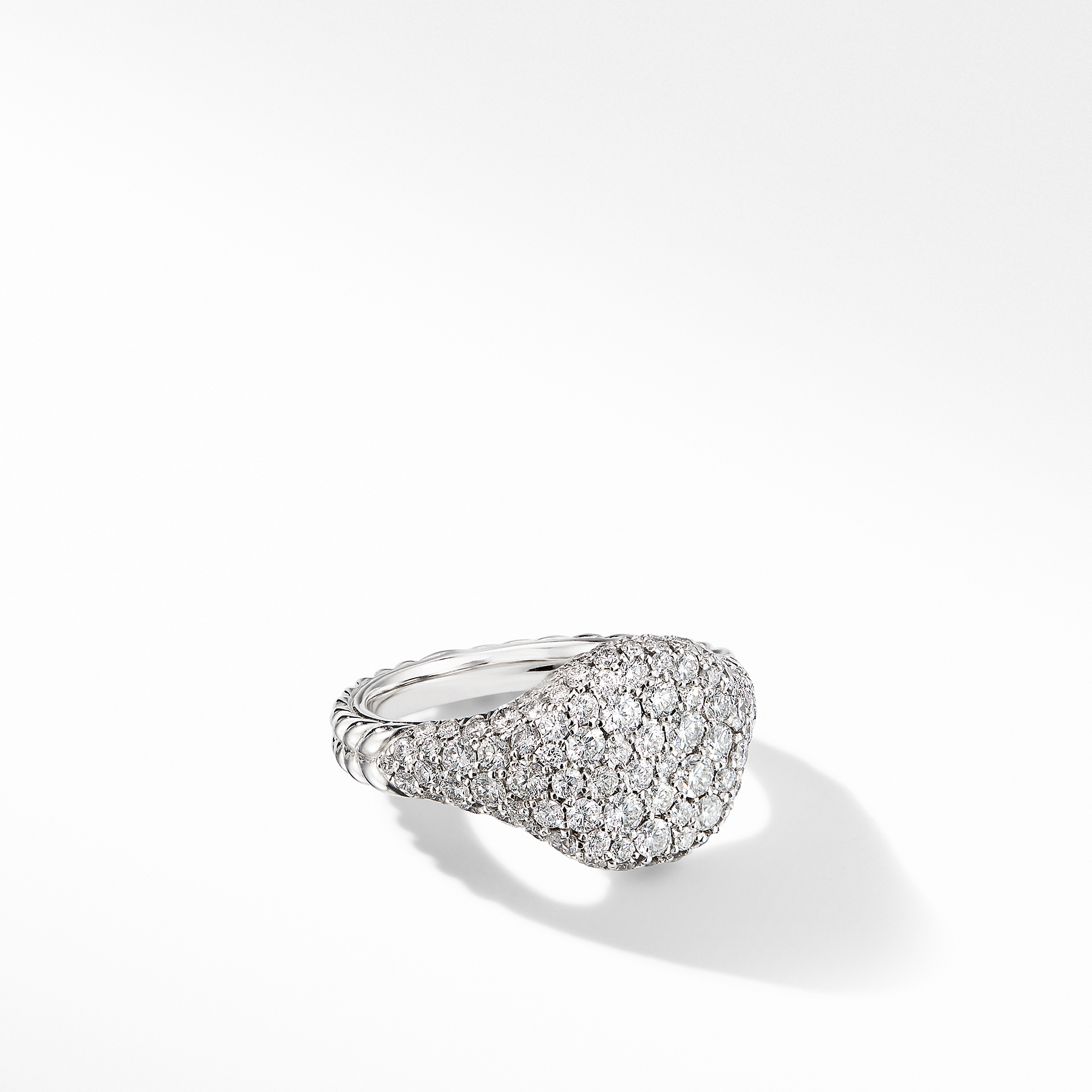 Chevron Pinky Ring in 18K White Gold with Pave Diamonds