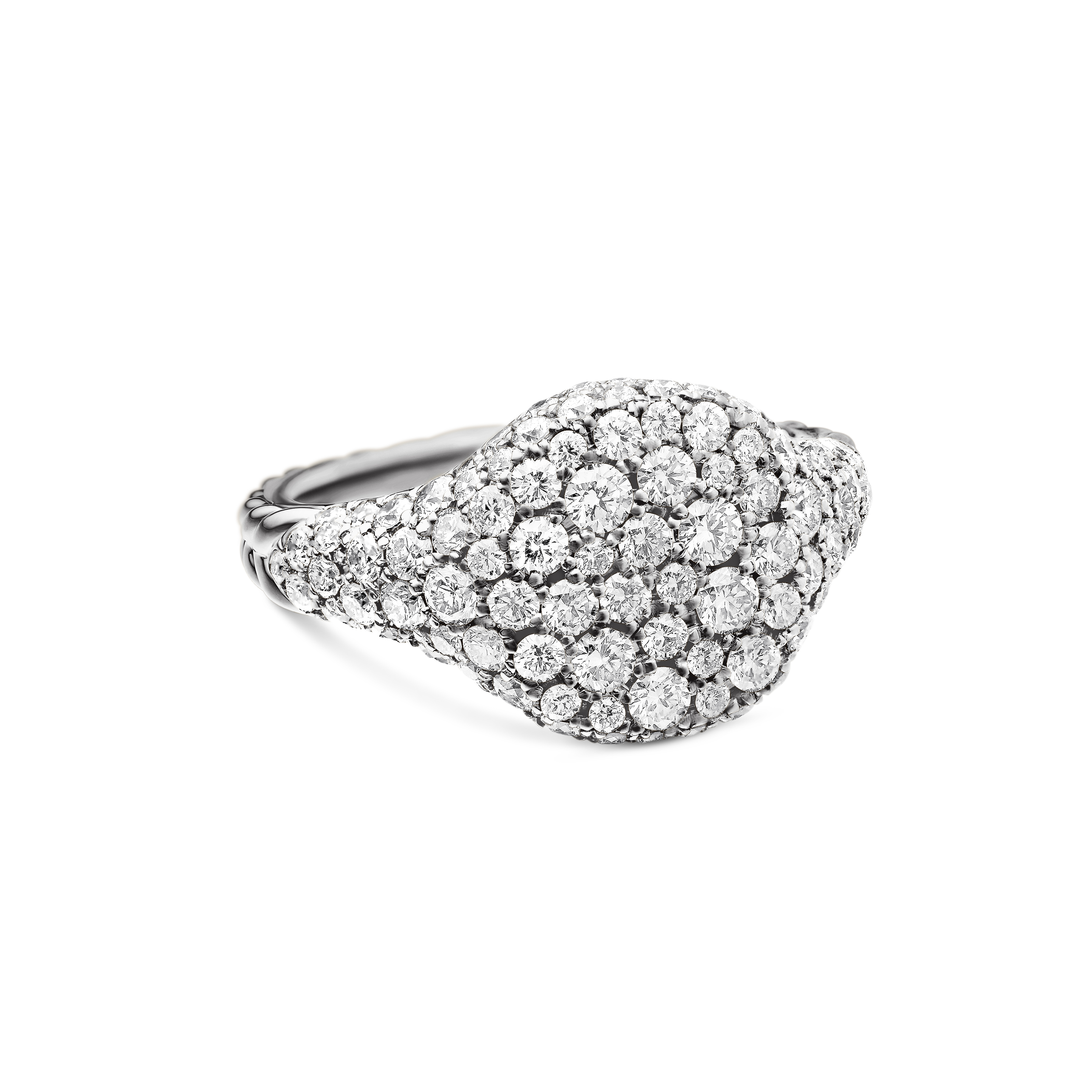 Chevron Pinky Ring in 18K White Gold with Pave Diamonds