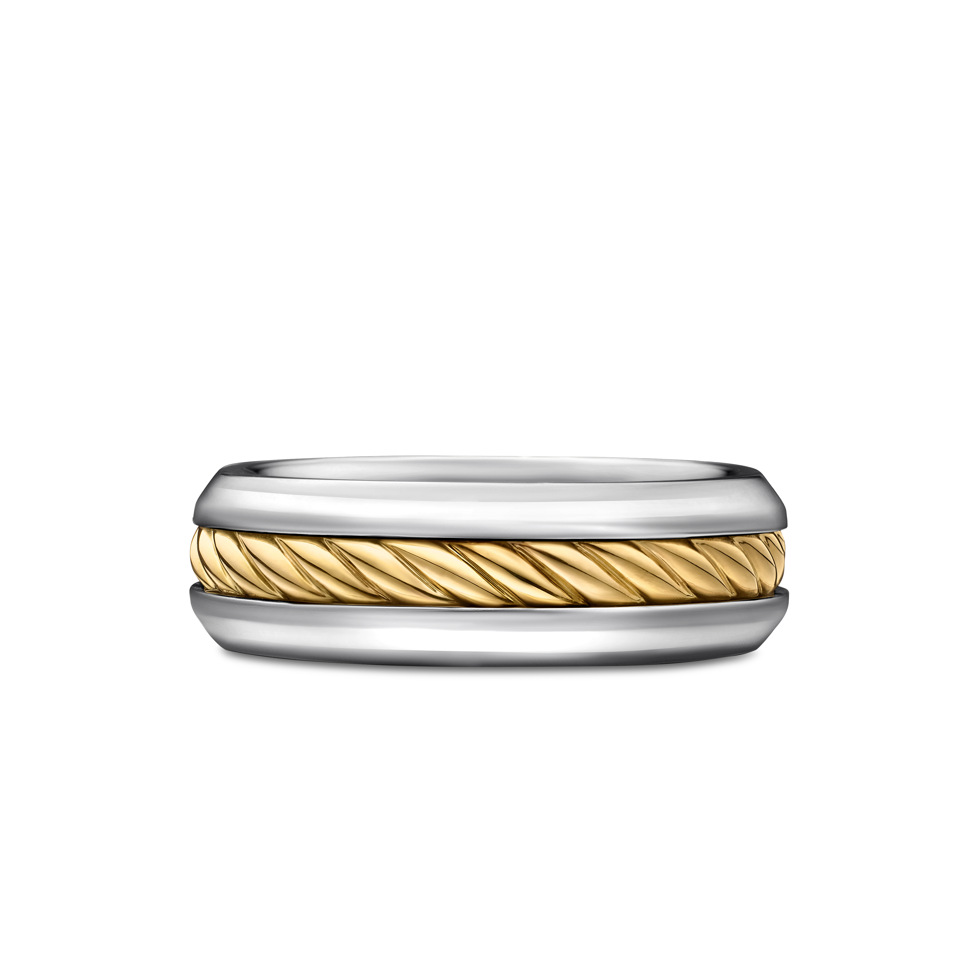 Cable Inset Band Ring in Sterling Silver with 18K Yellow Gold, 8mm