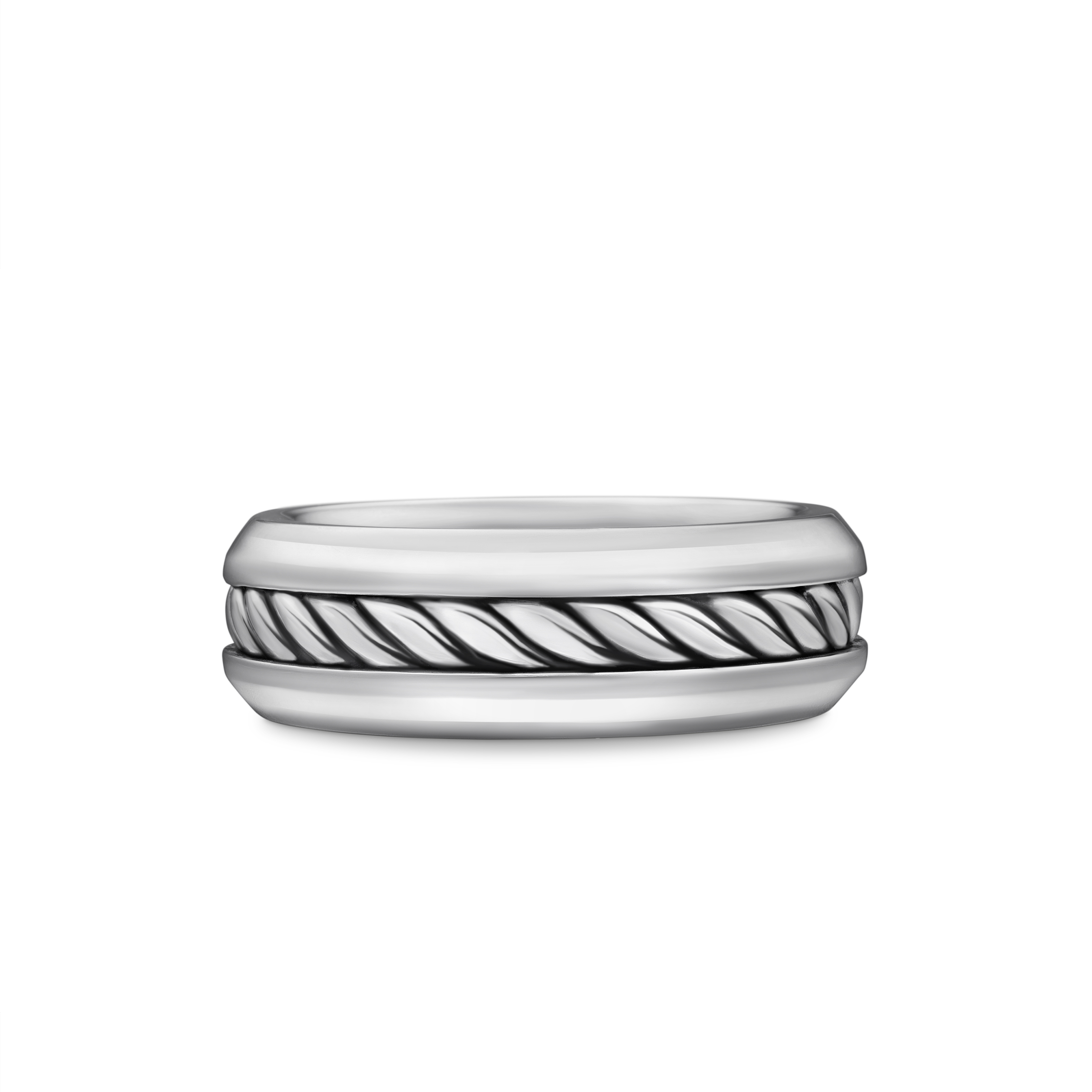 Cable Inset Band Ring in Sterling Silver, 8mm