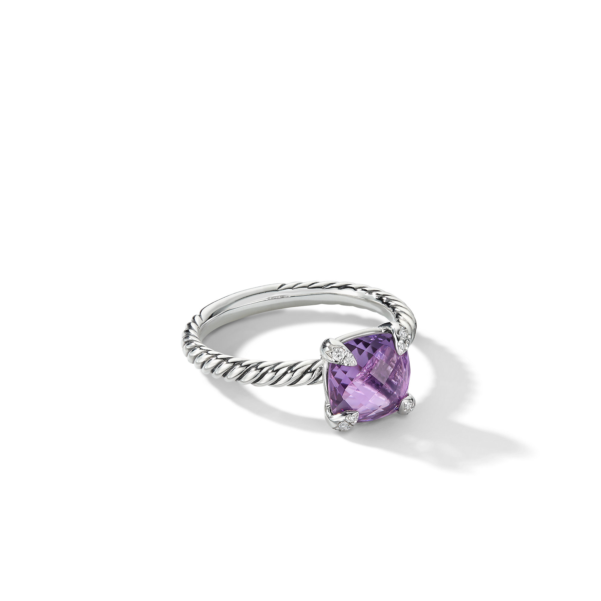 Chatelaine® Ring in Sterling Silver with Amethyst and Pave Diamonds