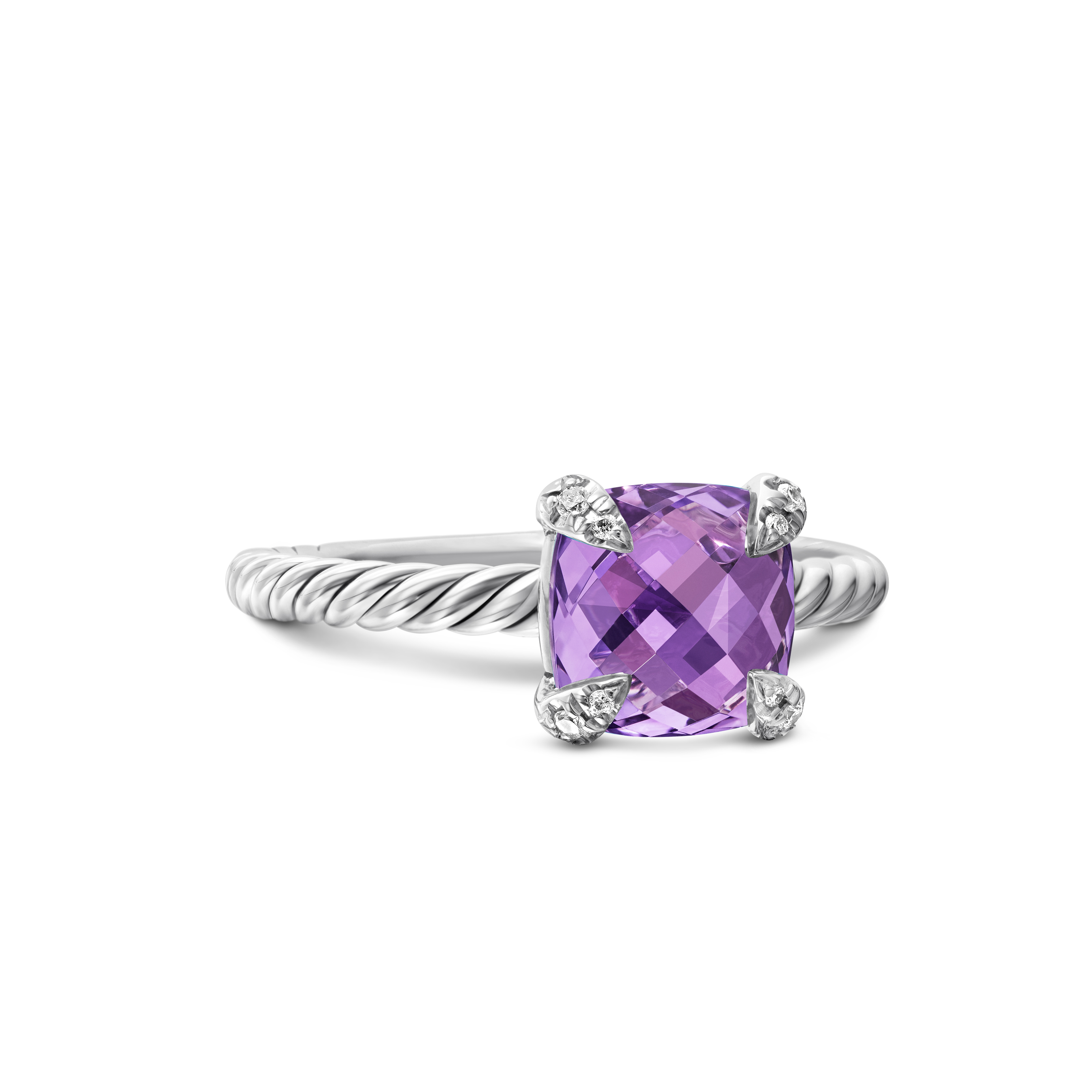 Chatelaine® Ring in Sterling Silver with Amethyst and Diamonds, 8mm