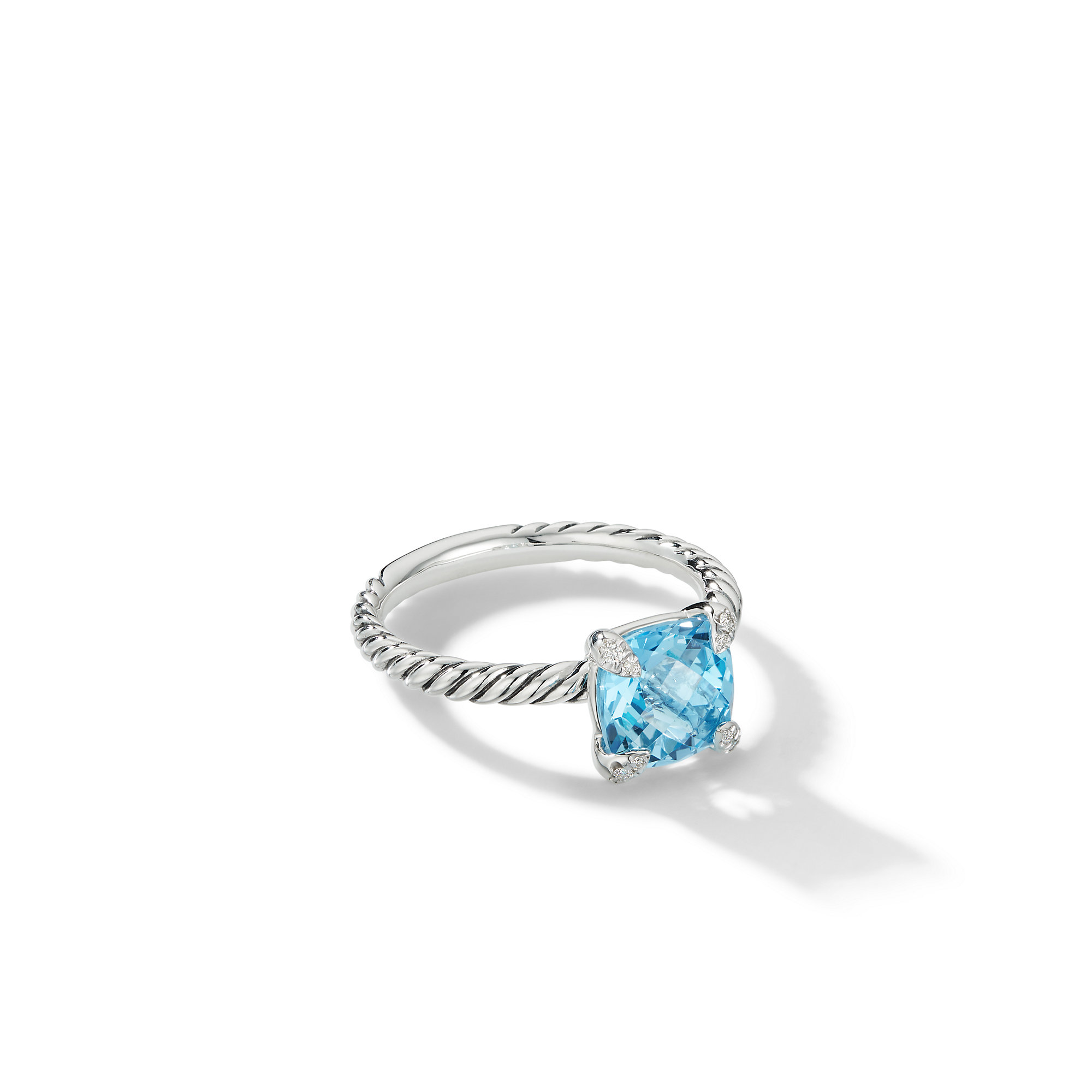 Chatelaine® Ring in Sterling Silver with Blue Topaz and Pave Diamonds