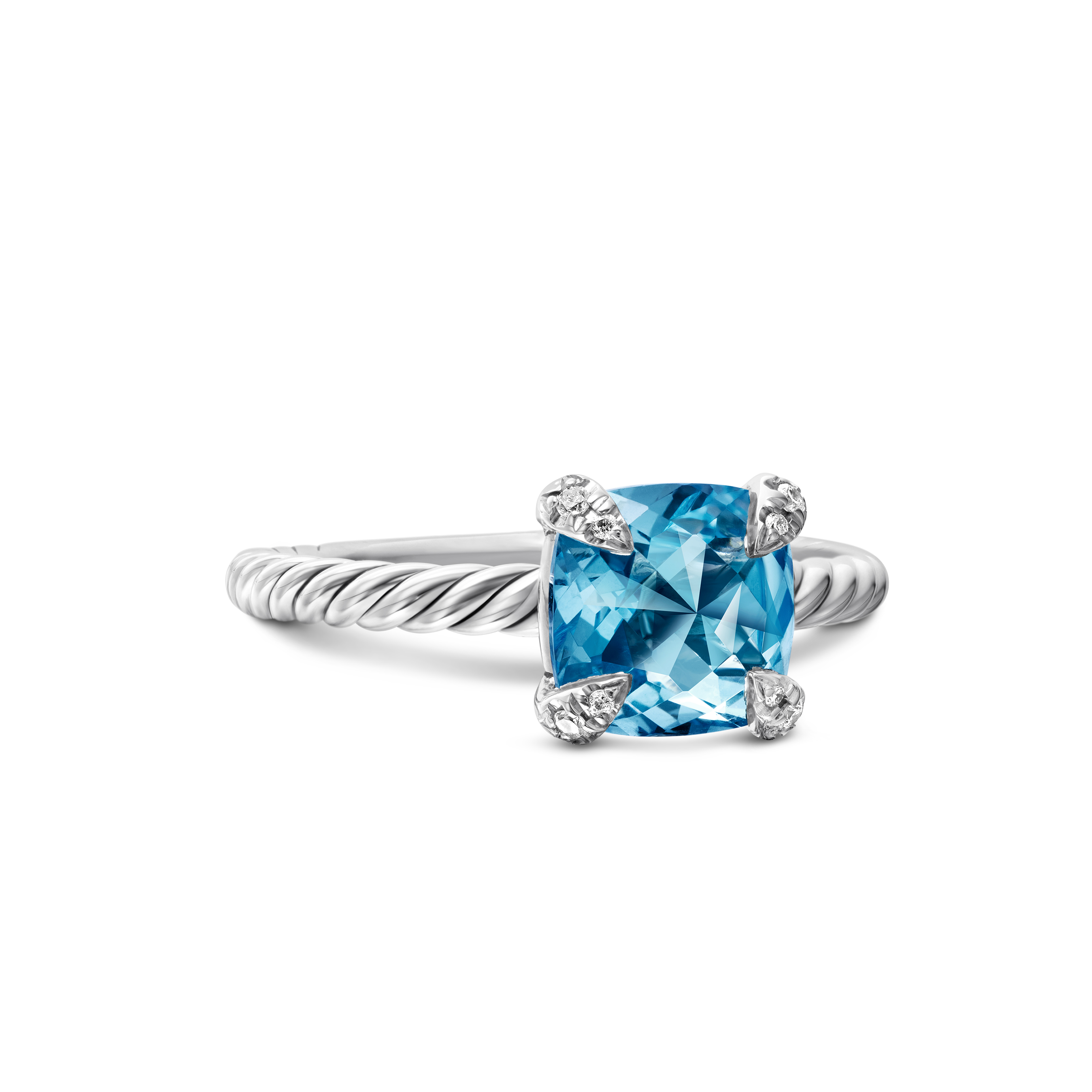 Chatelaine® Ring in Sterling Silver with Blue Topaz and Diamonds, 8mm