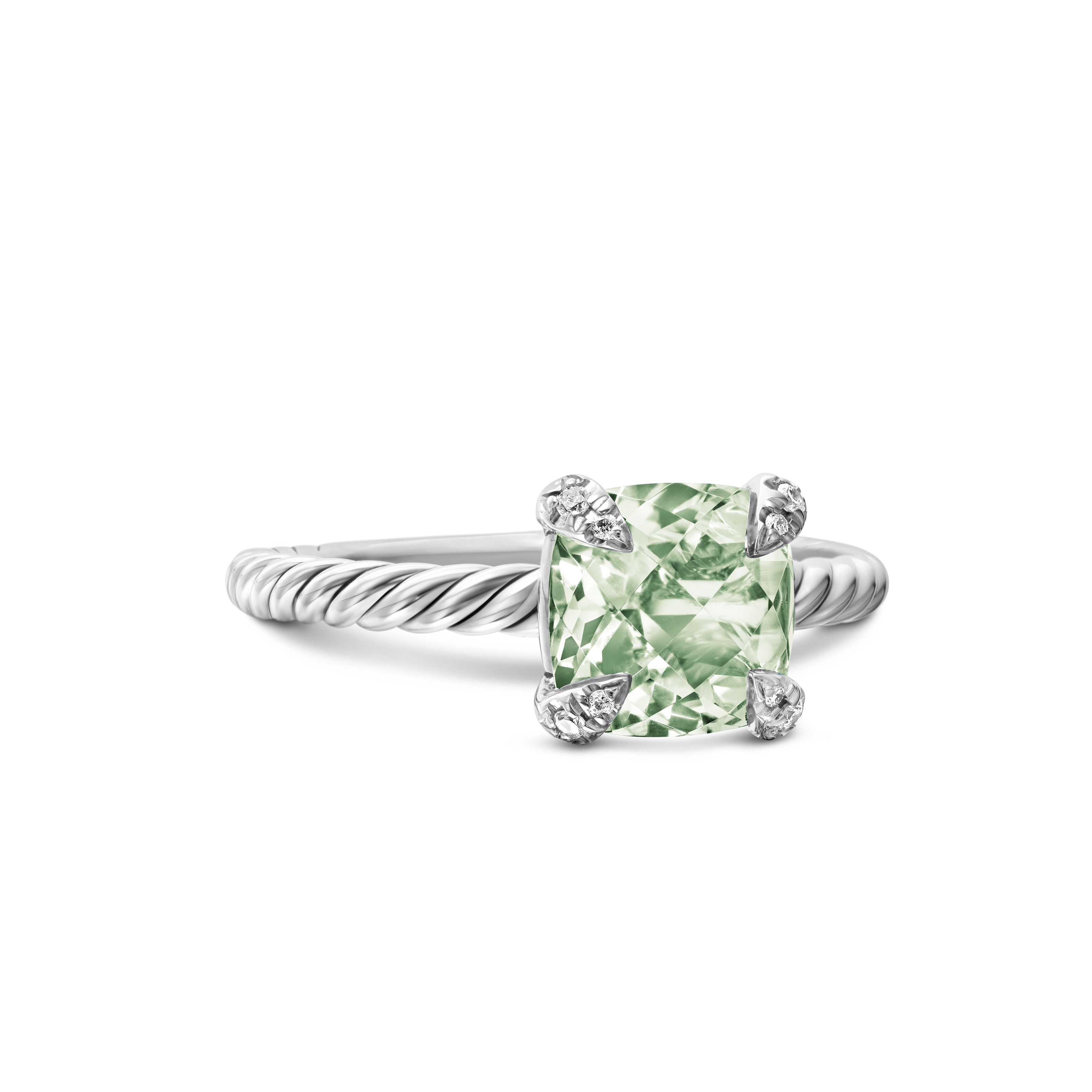 Chatelaine® Ring in Sterling Silver with Prasiolite and Diamonds, 8mm