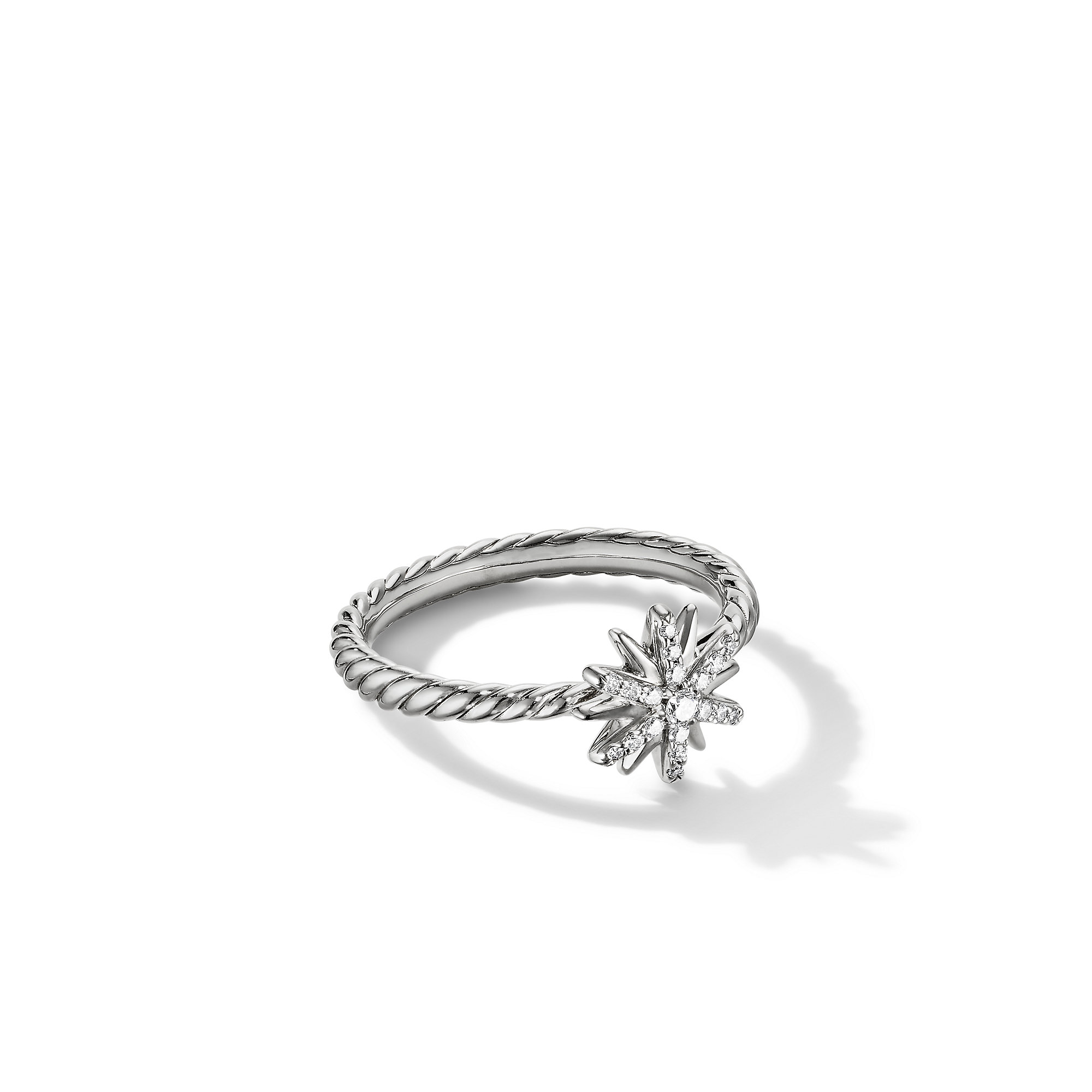 Petite Starburst Ring in Sterling Silver with Pave Diamonds