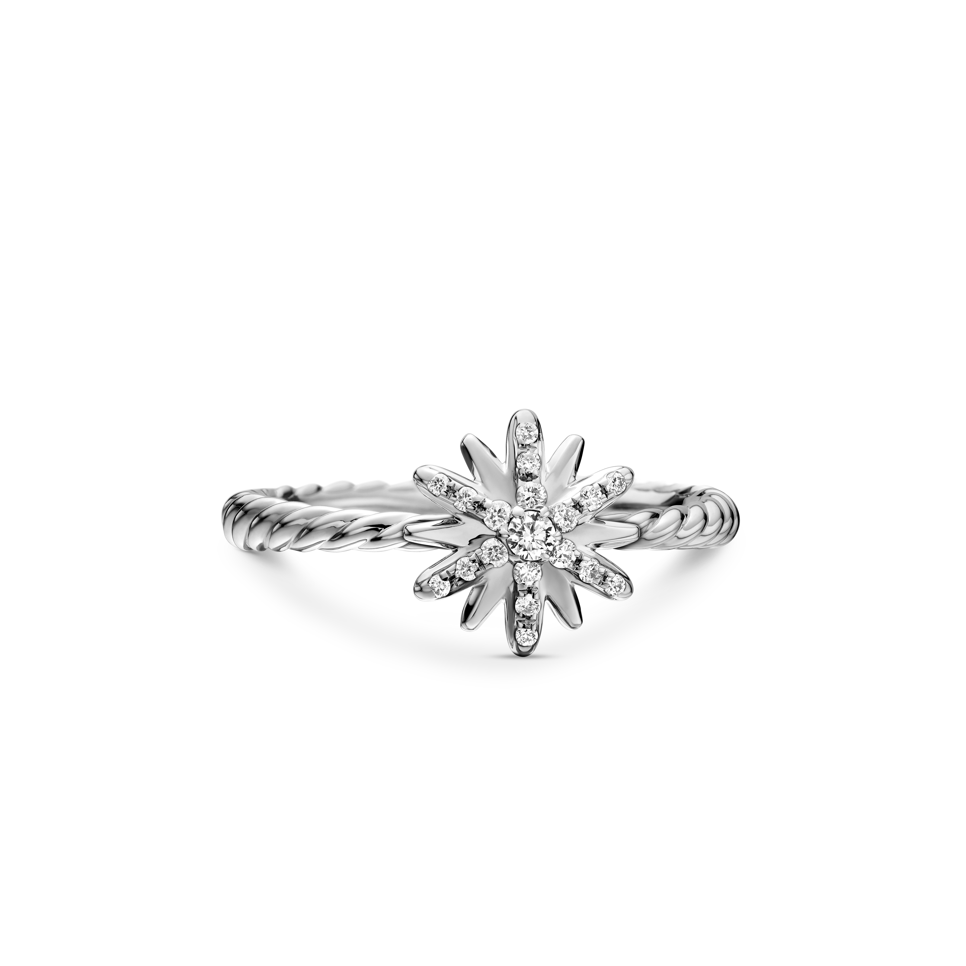 Petite Starburst Ring in Sterling Silver with Pave Diamonds