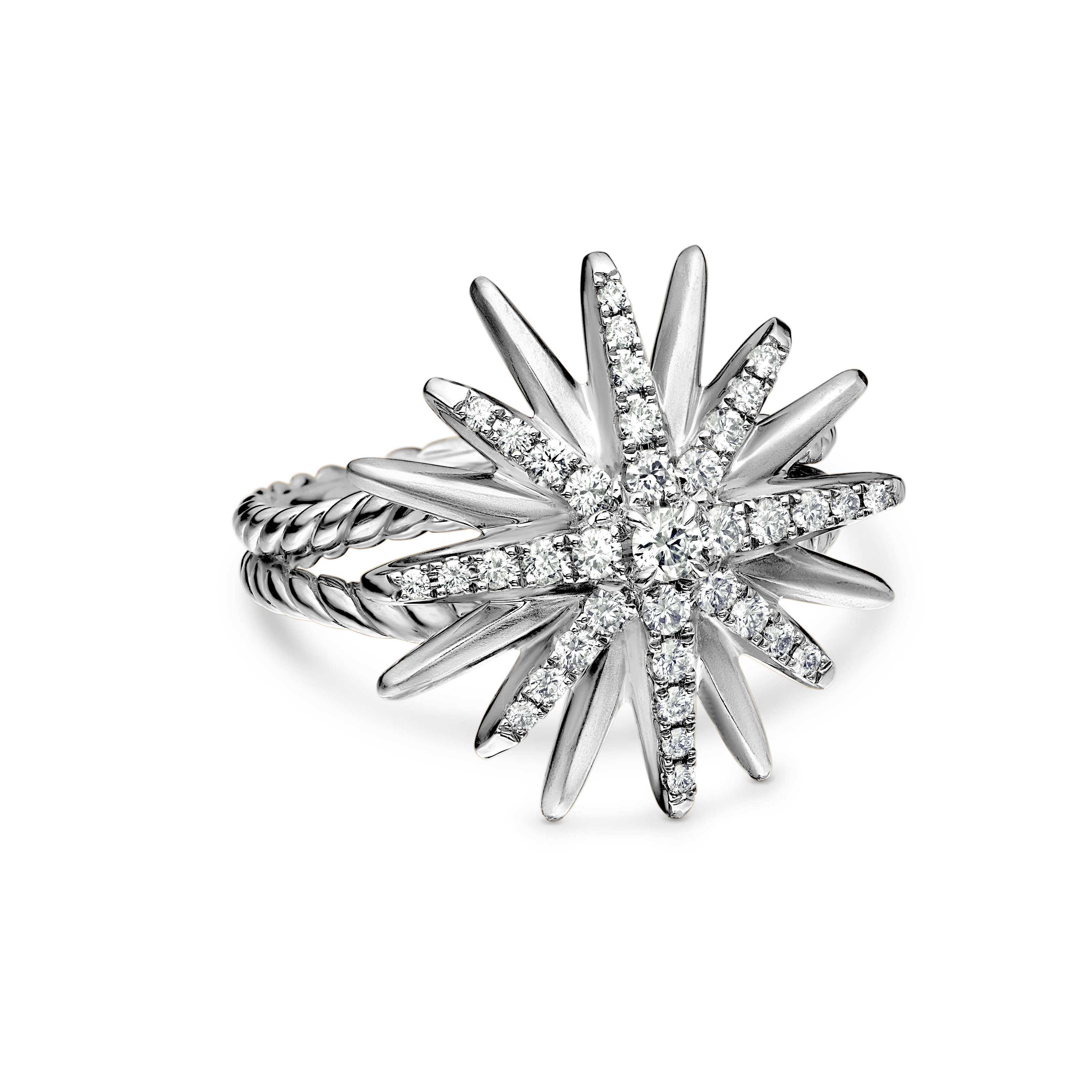 Starburst Ring in Sterling Silver with Pave Diamonds