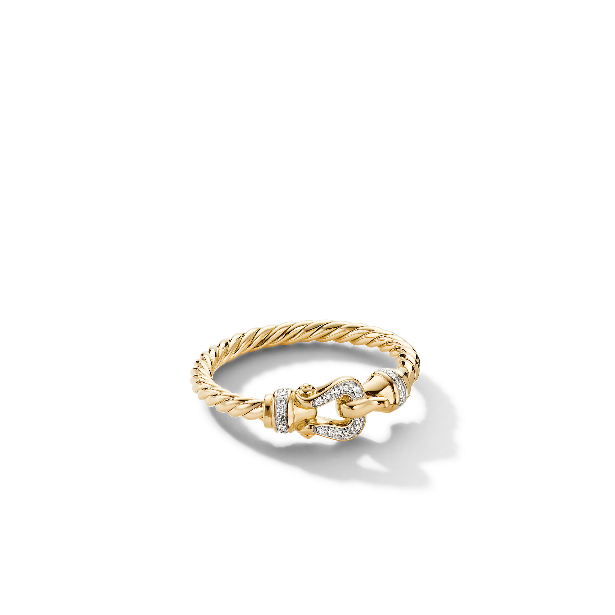 Petite Buckle Ring in 18K Yellow Gold with Pave Diamonds