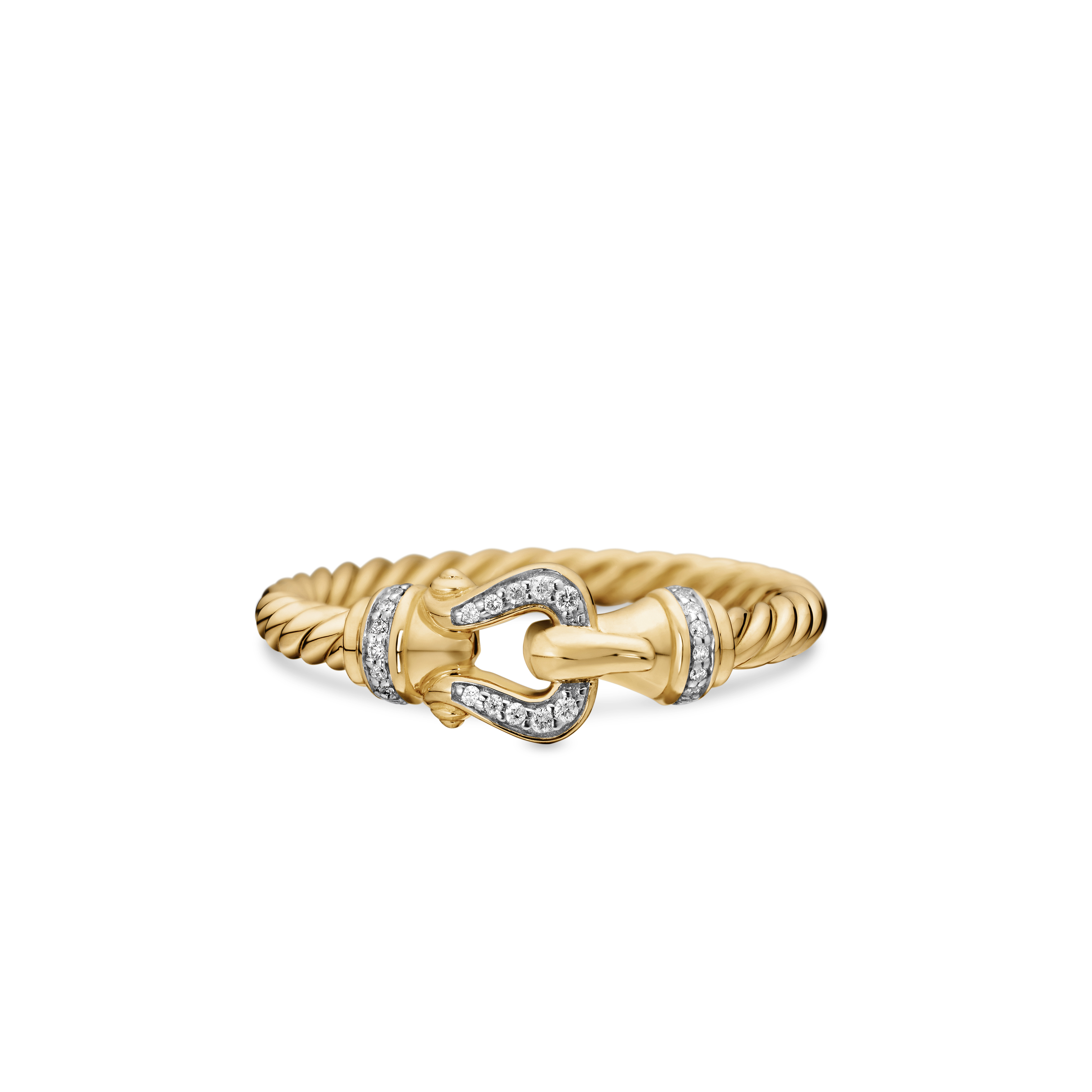 Petite Buckle Ring in 18K Yellow Gold with Diamonds, 2mm