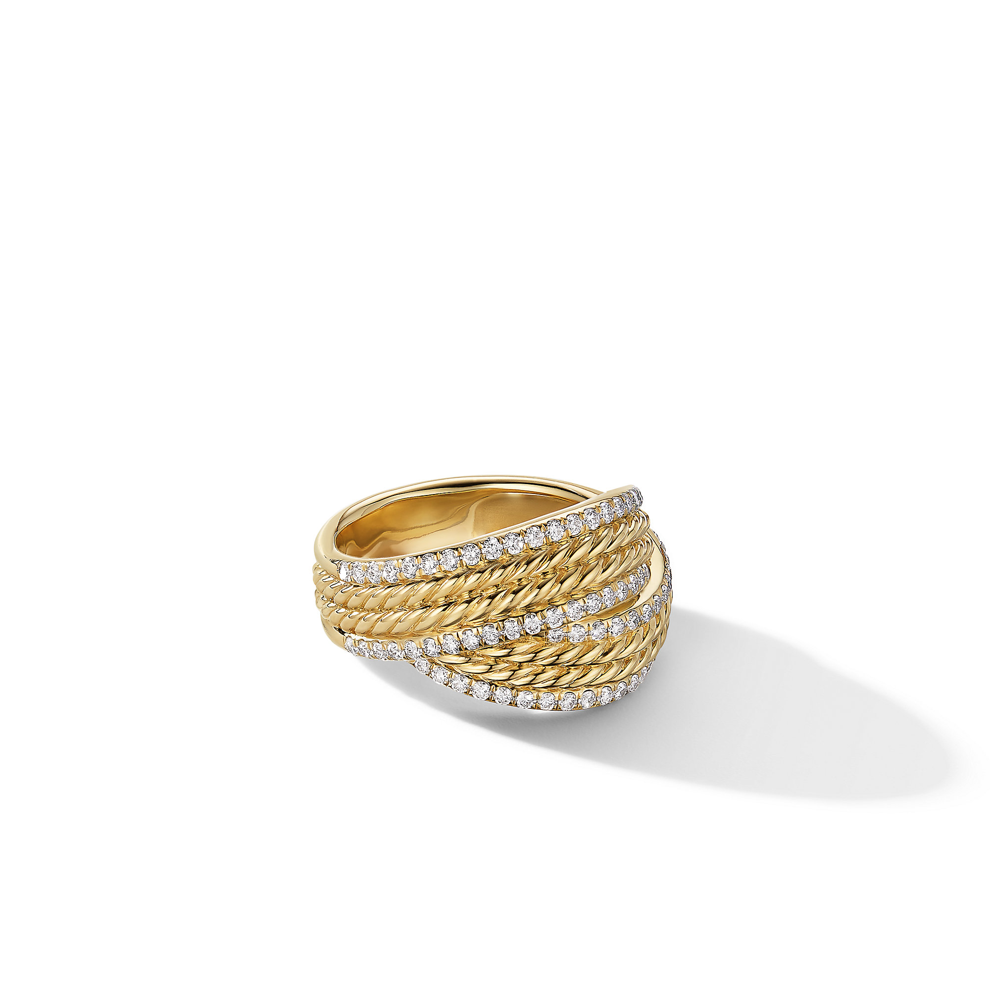 DY Origami Ring in 18K Yellow Gold with Pave Diamonds