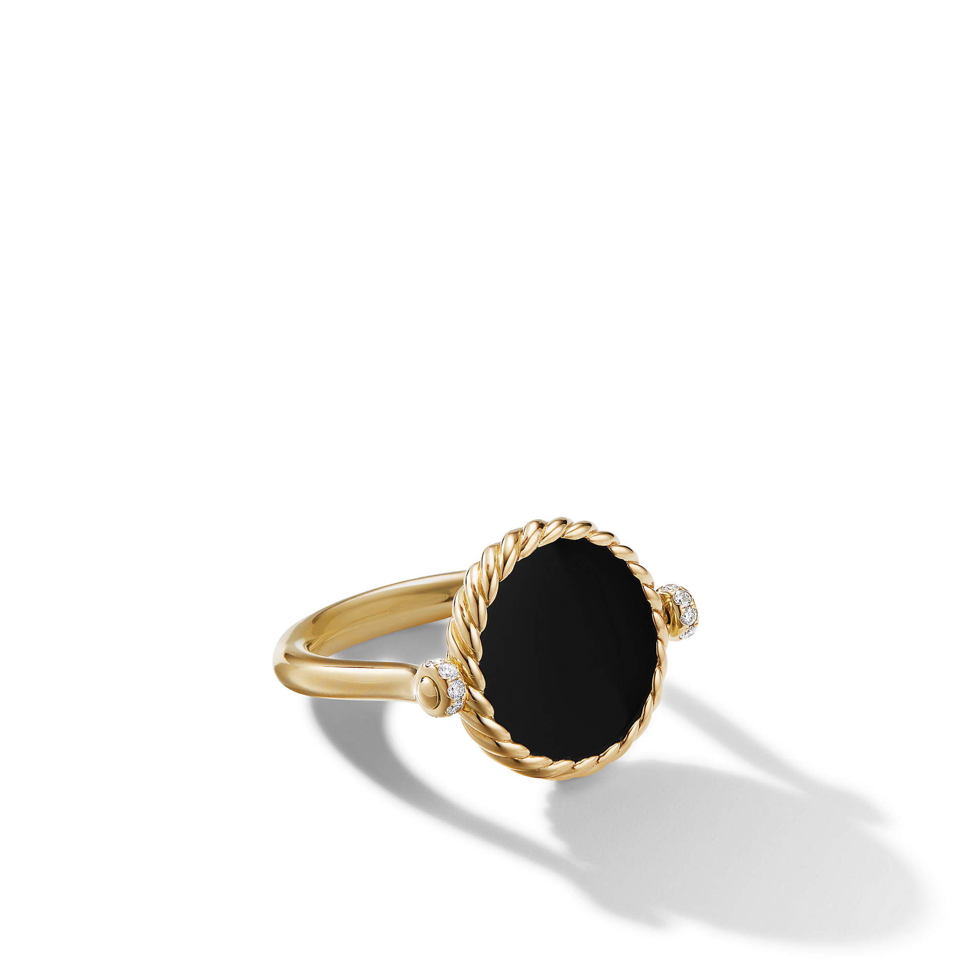 DY Elements® Swivel Ring in 18K Yellow Gold with Black Onyx Reversible to Mother of Pearl and Diamonds, 15mm