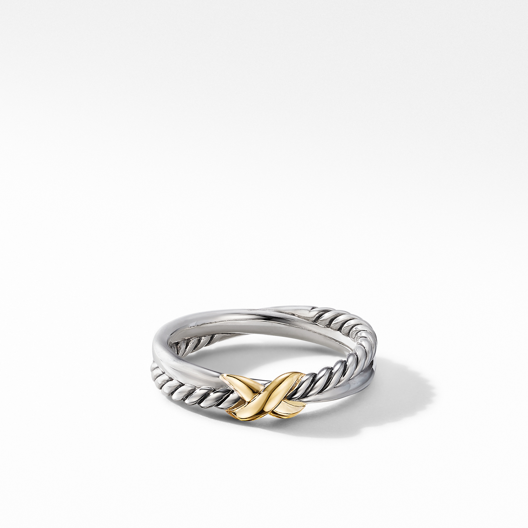 Petite X Ring in Sterling Silver with 18K Yellow Gold