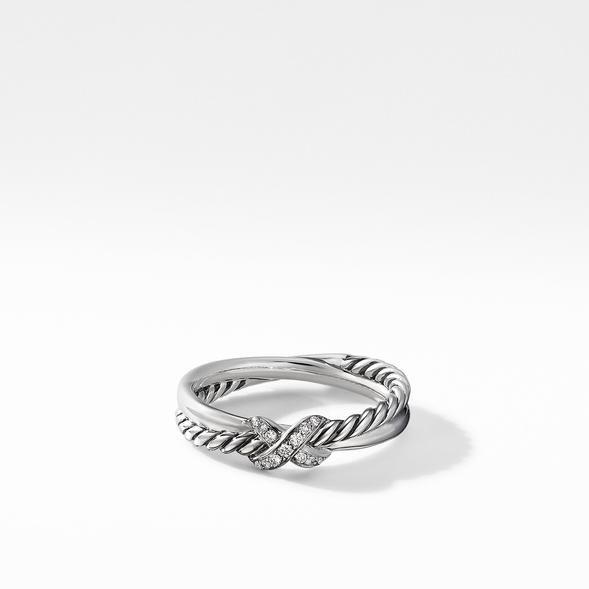 Petite X Ring in Sterling Silver with Pave Diamonds