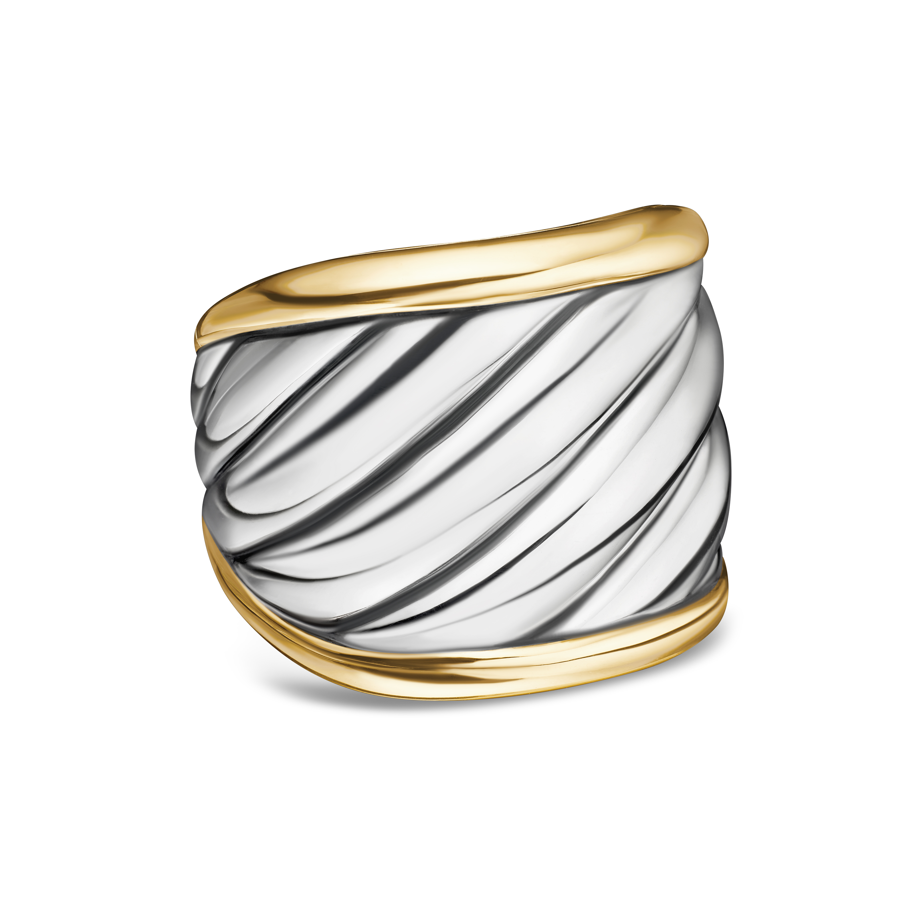 Sculpted Cable Saddle Ring in Sterling Silver with 18K Yellow Gold