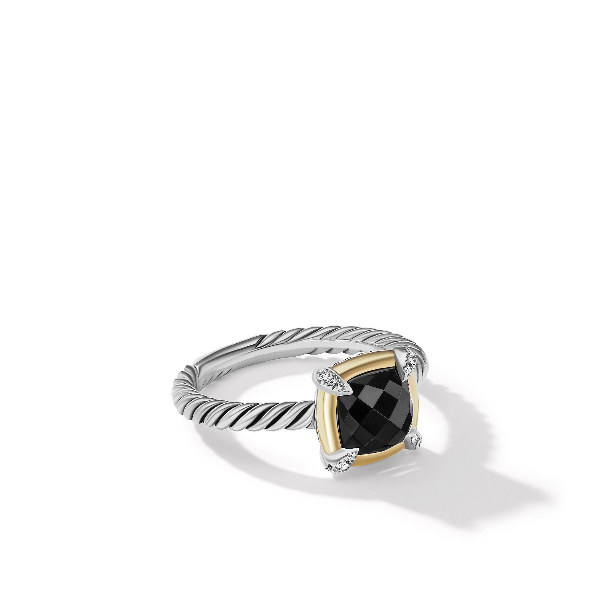 Petite Chatelaine® Ring in Sterling Silver with 18K Yellow Gold, Black Onyx and Diamonds, 7mm