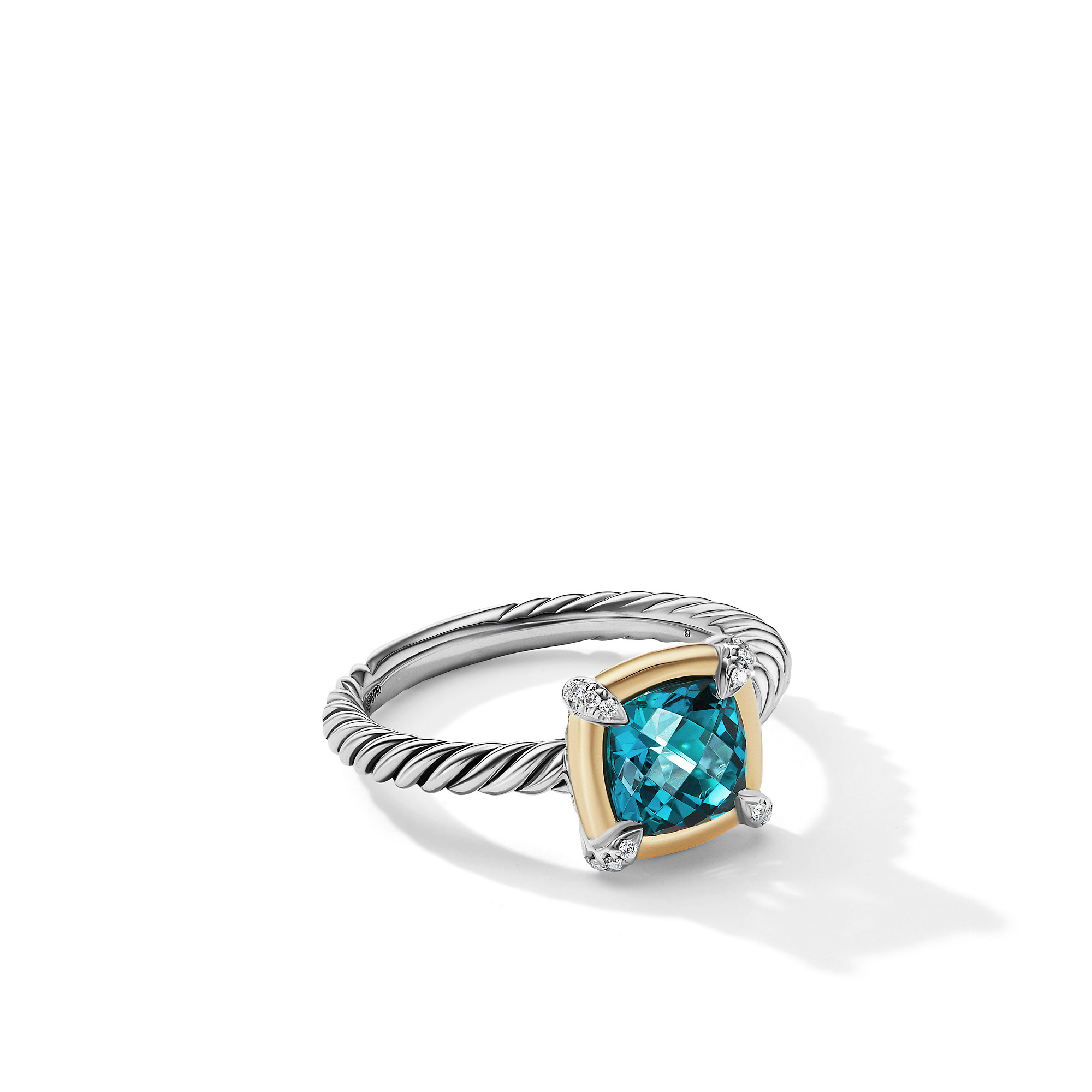 Petite Chatelaine® Ring in Sterling Silver with 18K Yellow Gold, Hampton Blue Topaz and Diamonds, 7mm