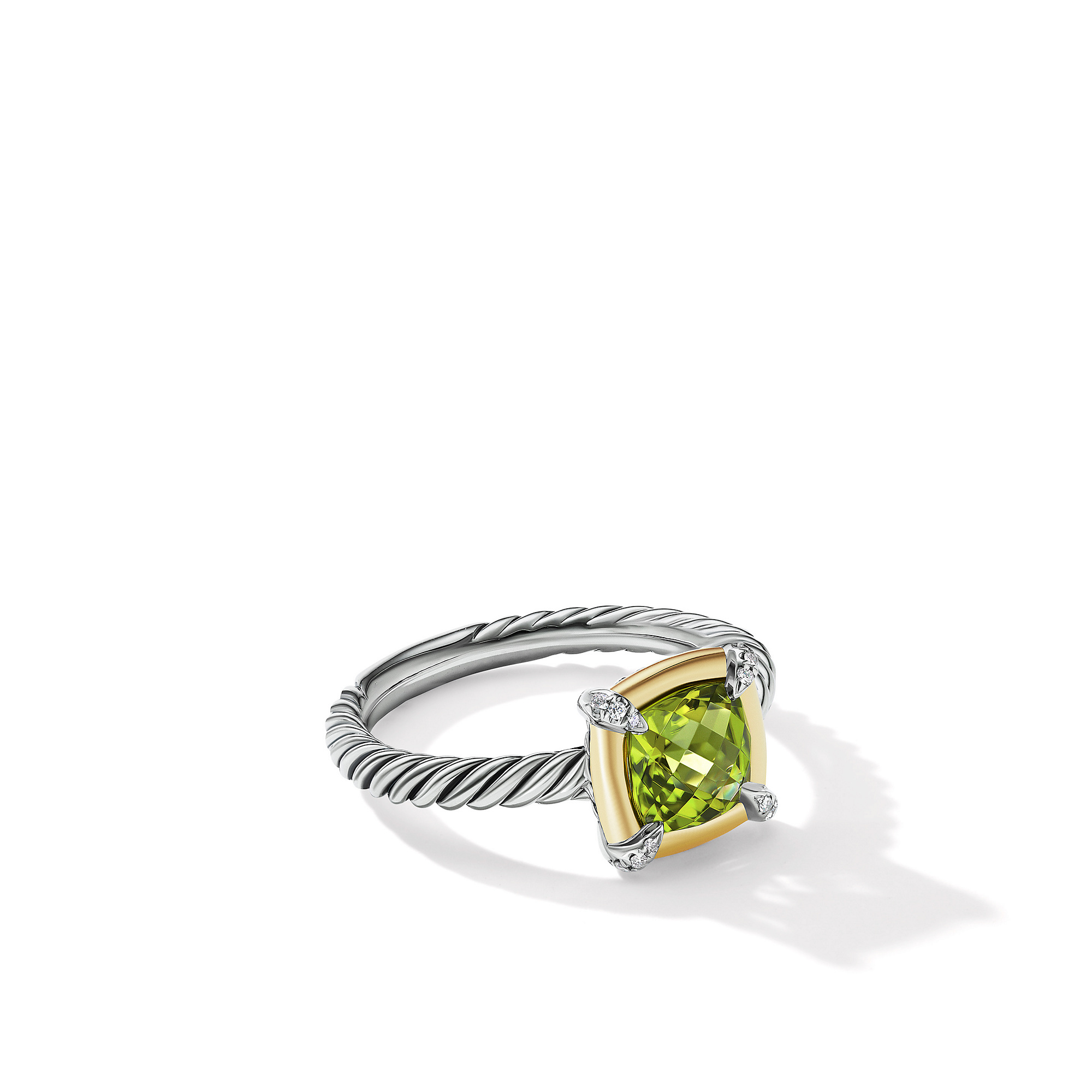 Petite Chatelaine® Ring with Peridot, 18K Yellow Gold Bezel and Pave Diamonds