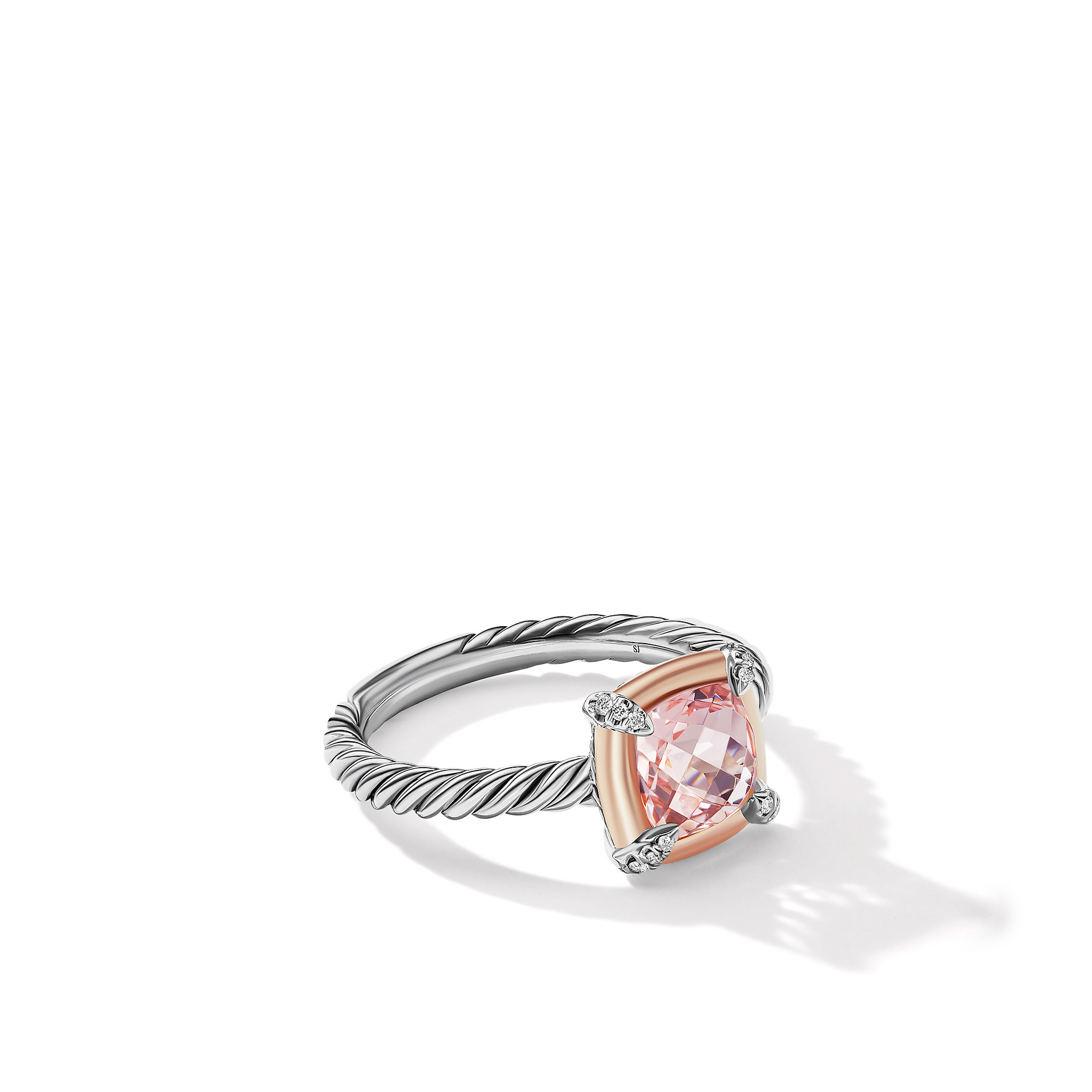 Petite Chatelaine® Ring in Sterling Silver with 18K Rose Gold, Morganite and Diamonds, 7mm