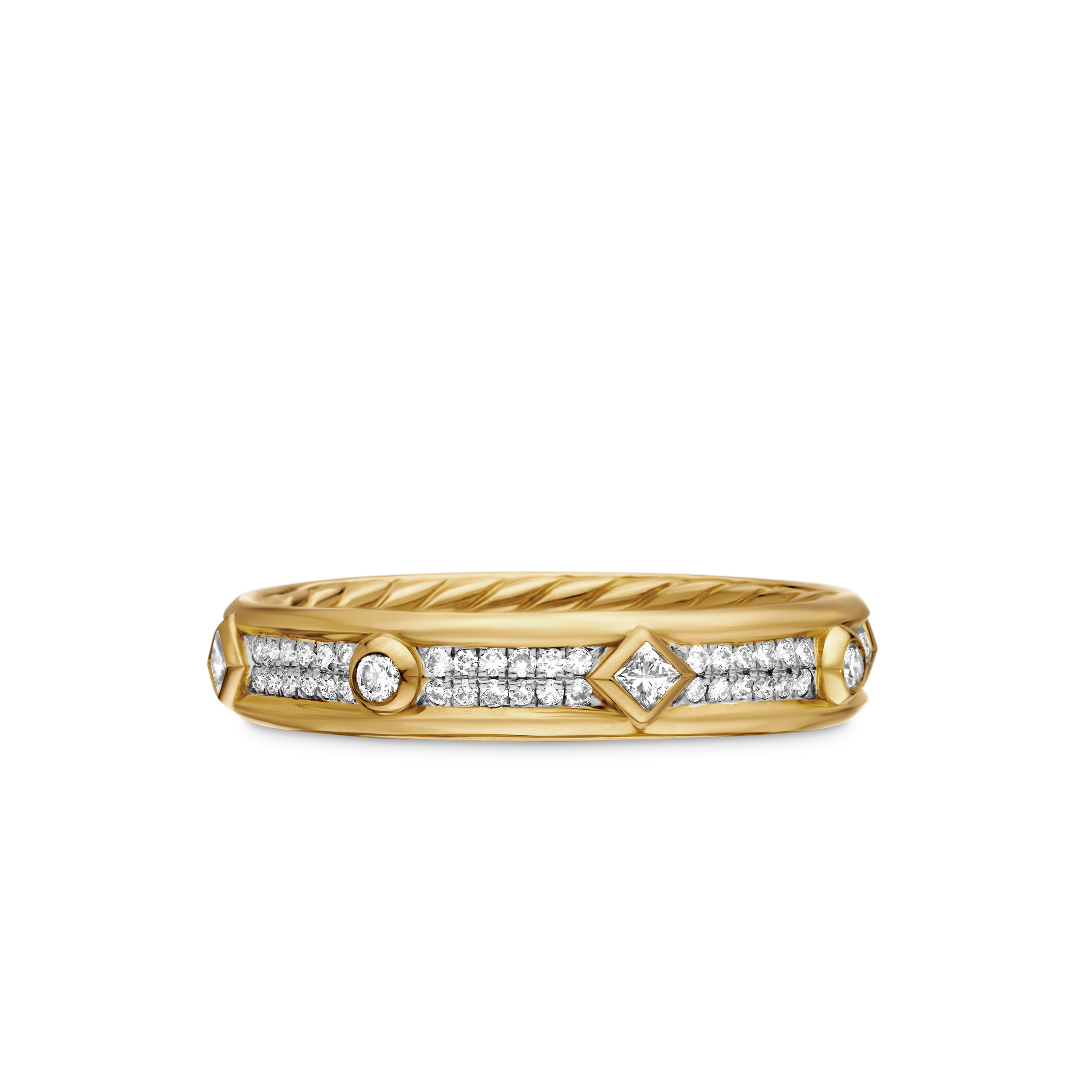 Modern Renaissance Band Ring in 18K Yellow Gold with Full Pave Diamonds