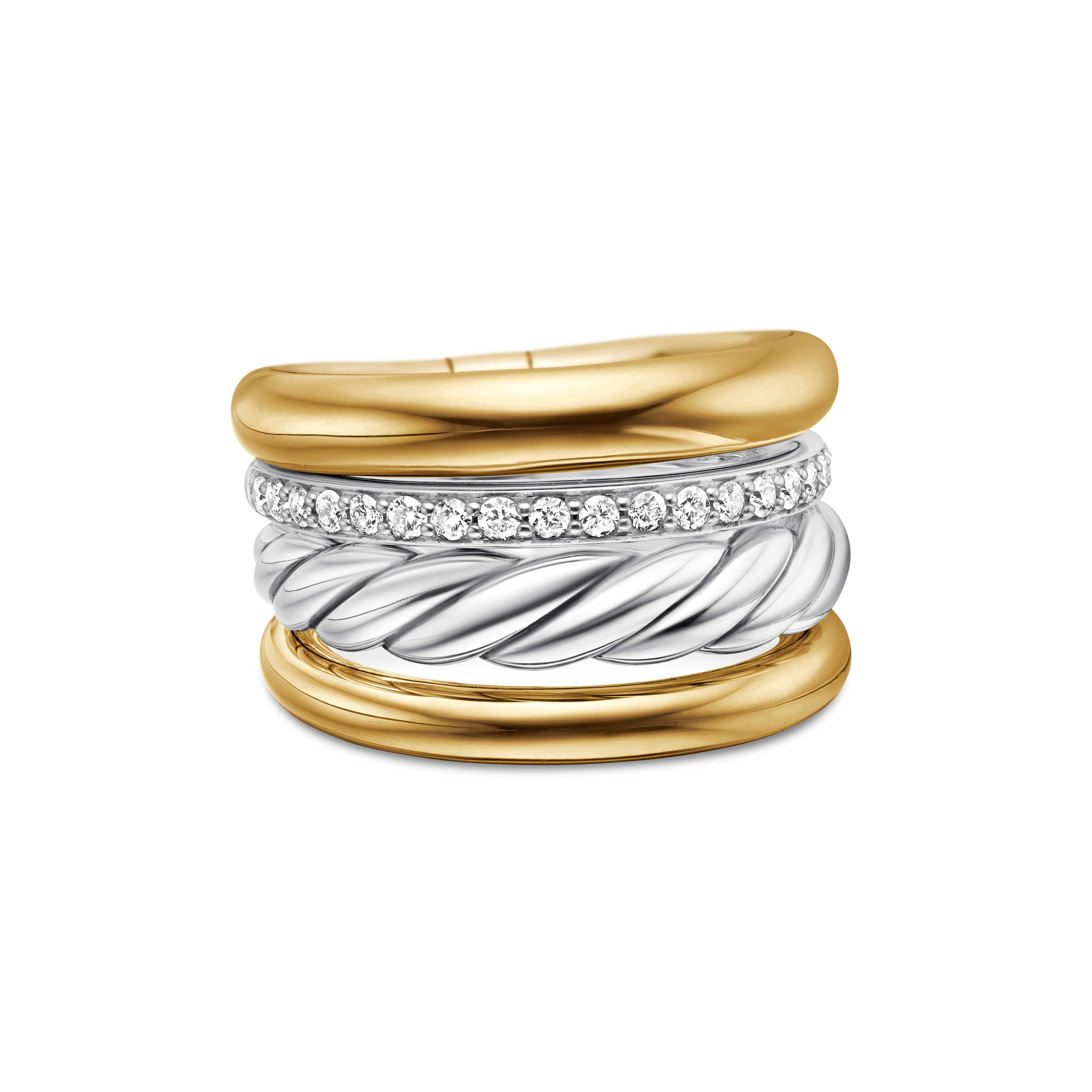 DY Mercer® Multi Row Ring in Sterling Silver with 18K Yellow Gold and Diamonds, 14mm