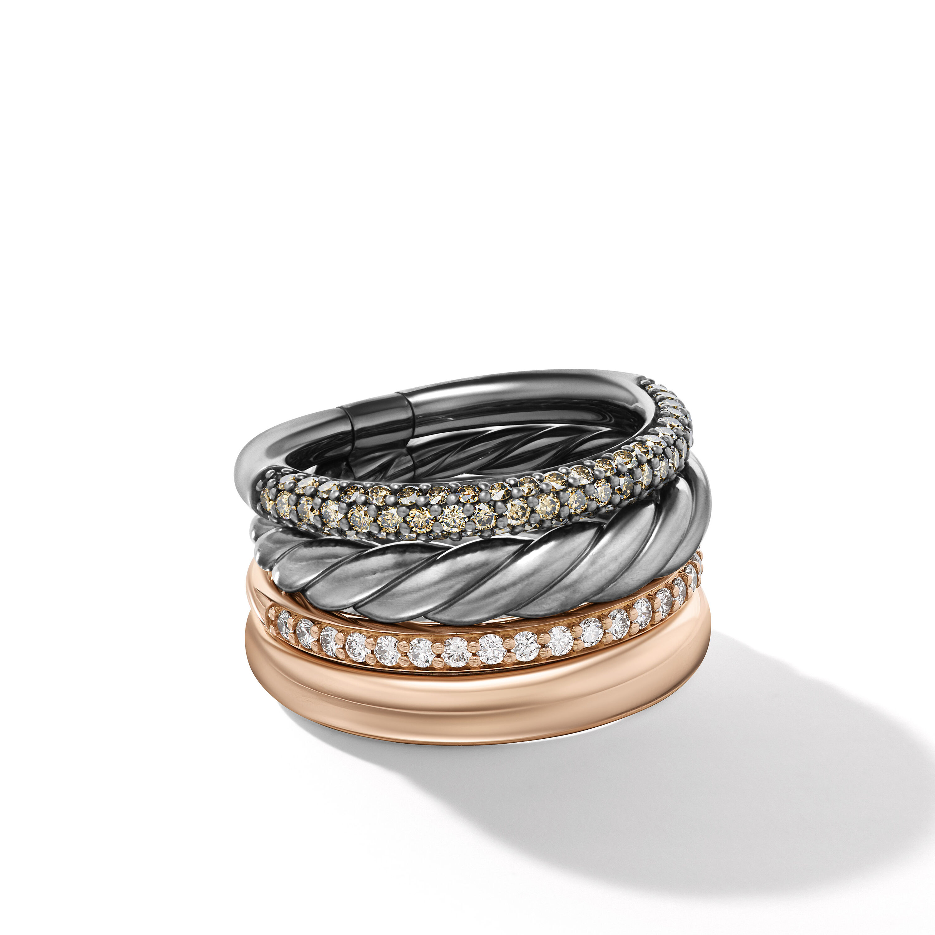 DY Mercer™ Melange Multi Row Ring in Sterling Silver with 18K Rose Gold and Diamonds, 14mm