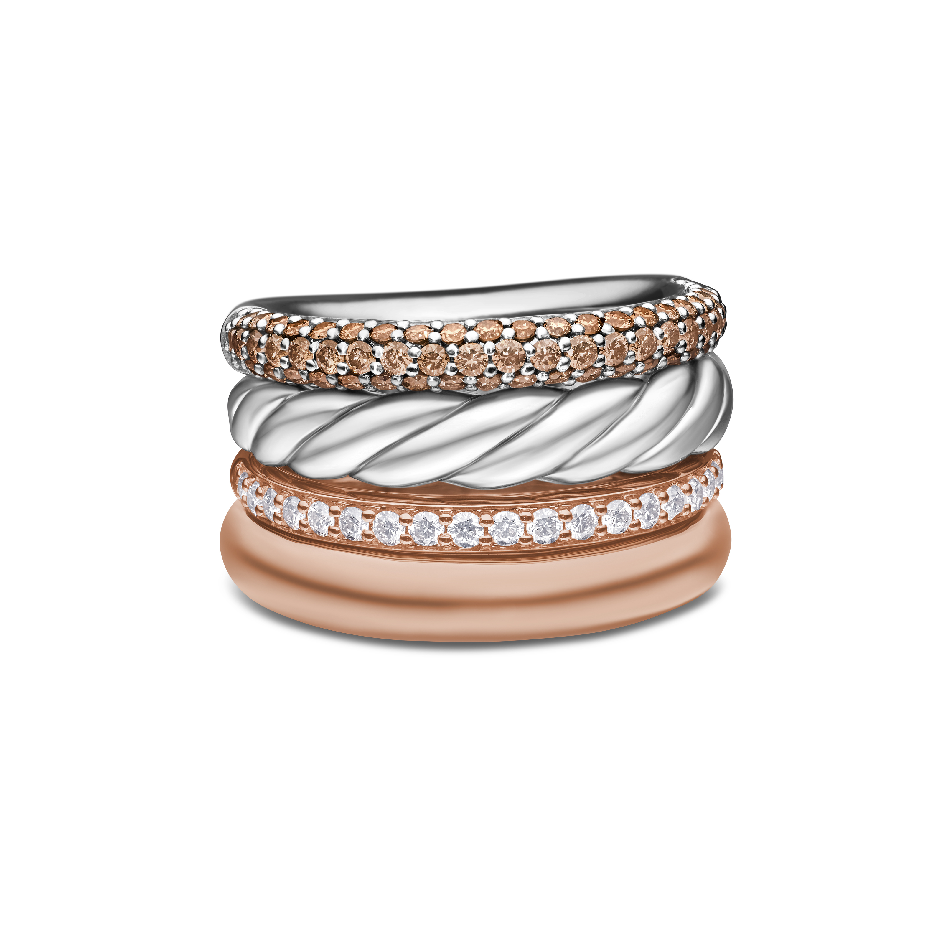 DY Mercer™ Melange Multi Row Ring in Sterling Silver with 18K Rose Gold and Diamonds, 14mm