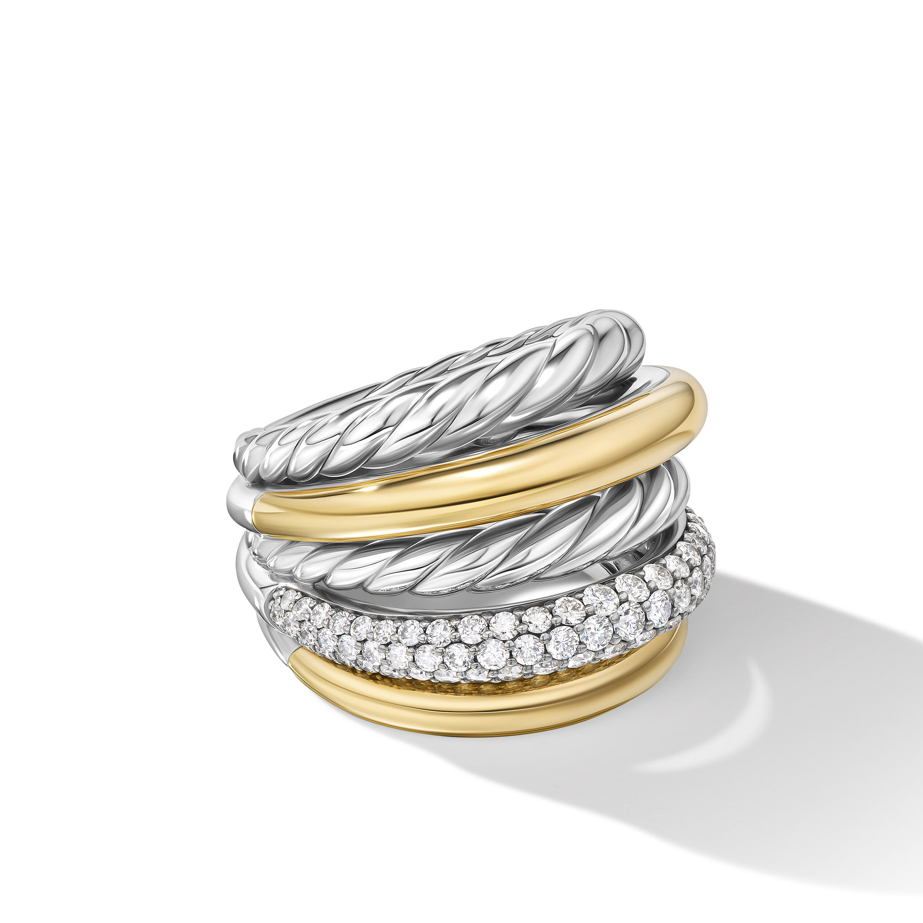 DY Mercer™ Multi Row Ring in Sterling Silver with 18K Yellow Gold and Diamonds, 21mm