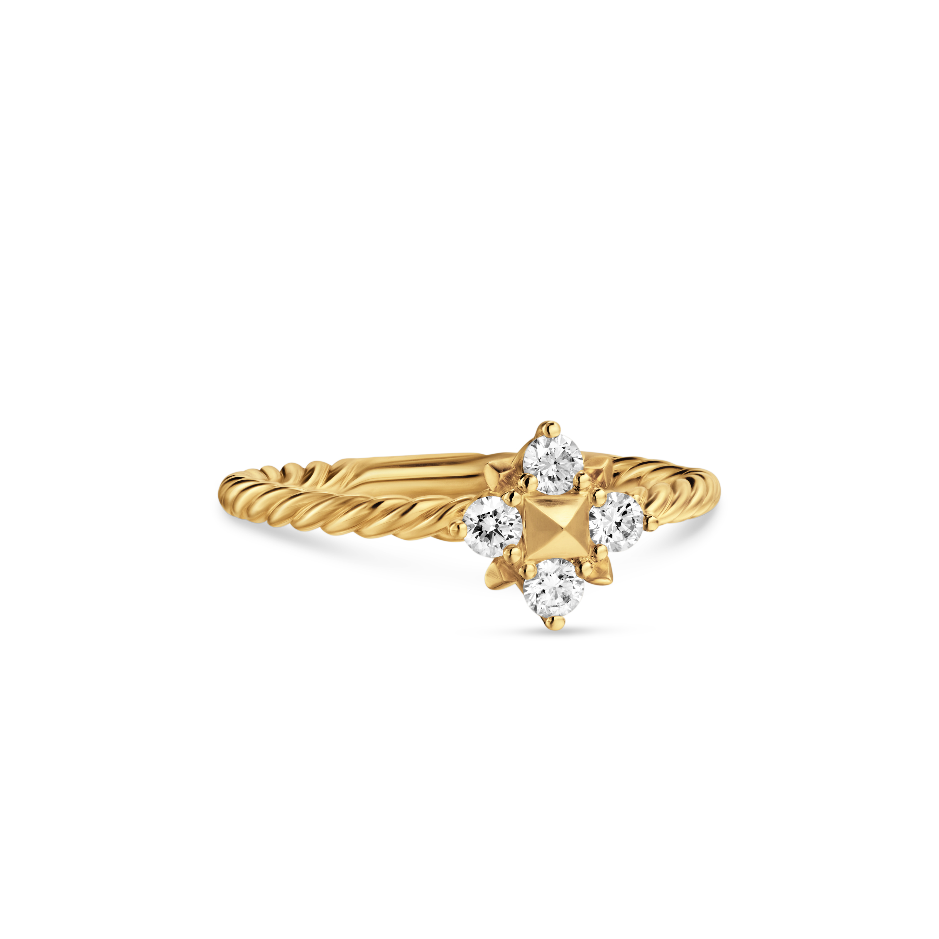 Petite Modern Renaissance Pyramid Ring in 18K Yellow Gold with Diamonds, 1.7mm