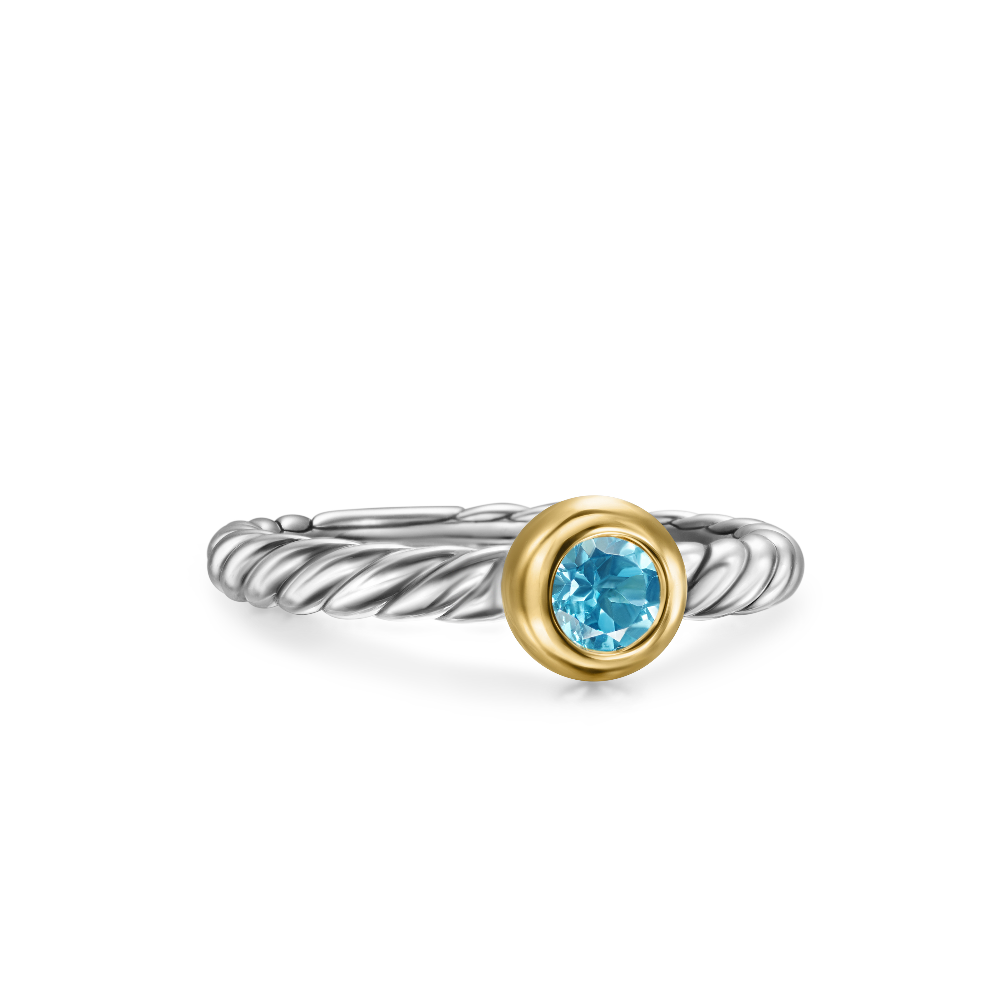 Petite Cable Ring in Sterling Silver with 14K Yellow Gold and Blue Topaz, 2.8mm