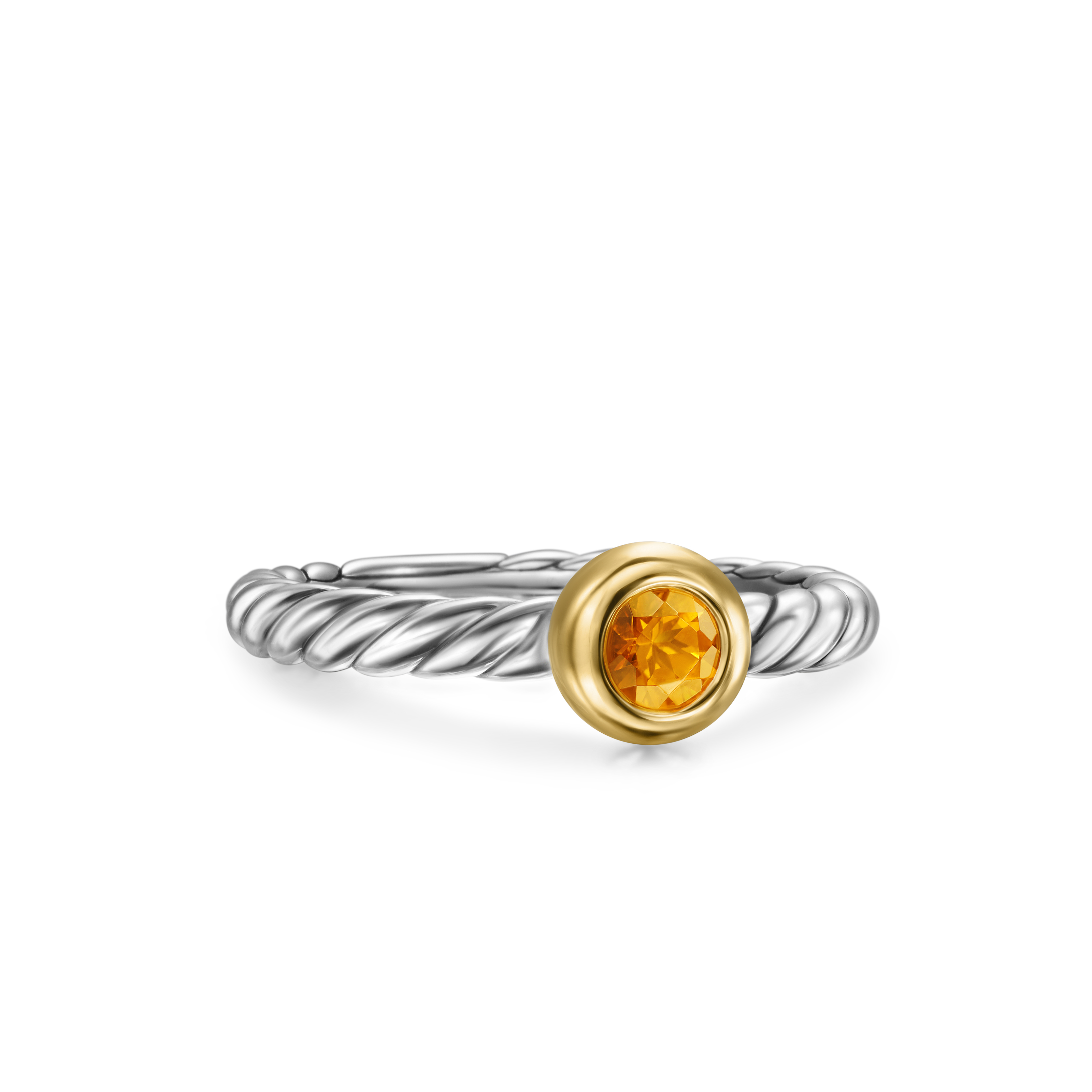 Petite Cable Ring in Sterling Silver with 14K Yellow Gold and Citrine, 2.8mm