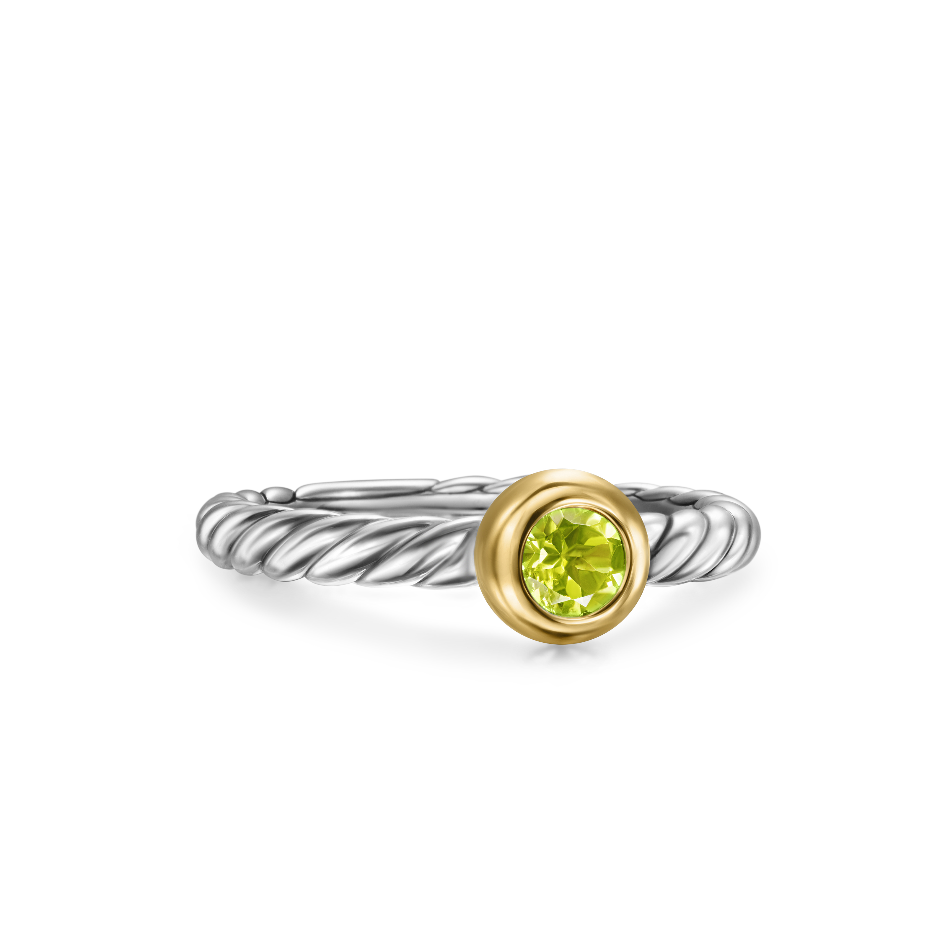 Petite Cable Ring in Sterling Silver with 14K Yellow Gold and Peridot, 2.8mm