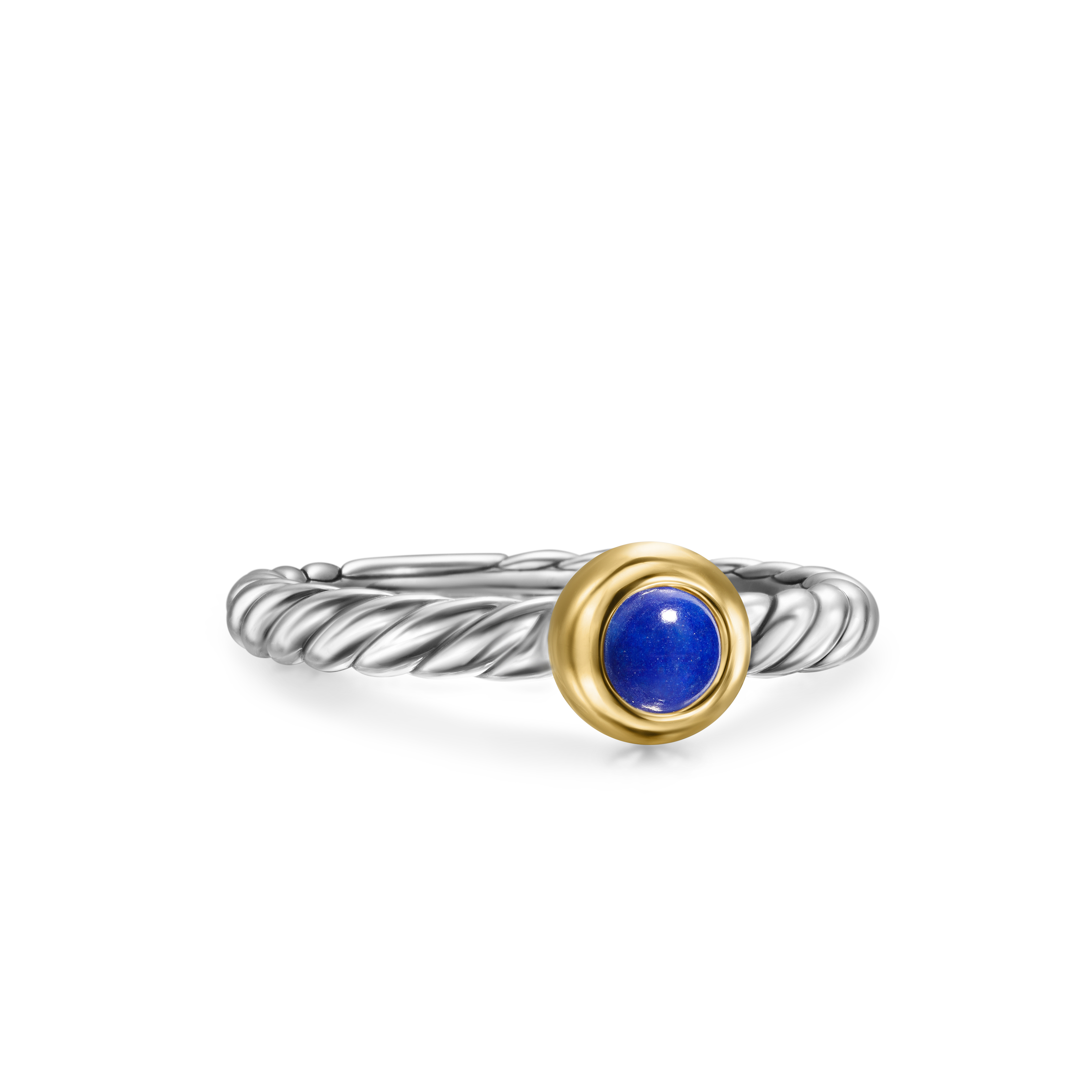 Petite Cable Ring in Sterling Silver with 14K Yellow Gold and Lapis Lazuli, 2.8mm