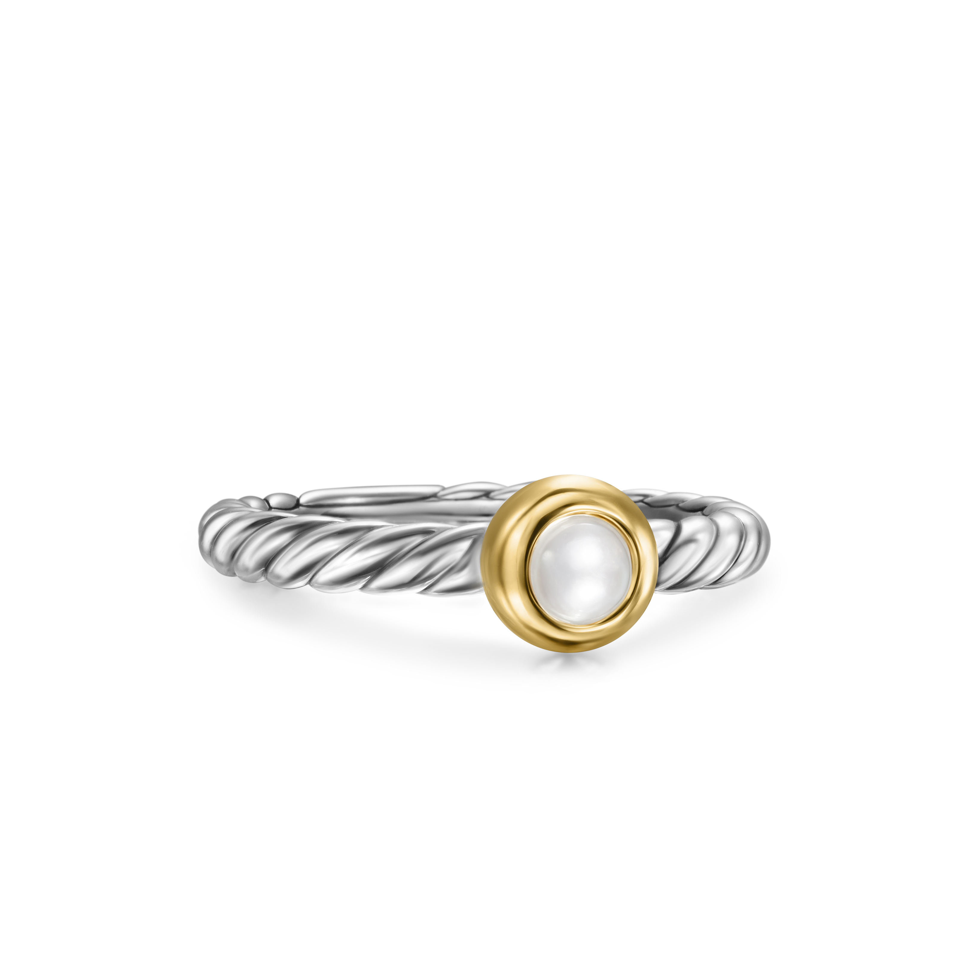 Petite Cable Ring in Sterling Silver with 14K Yellow Gold and Pearl, 2.8mm