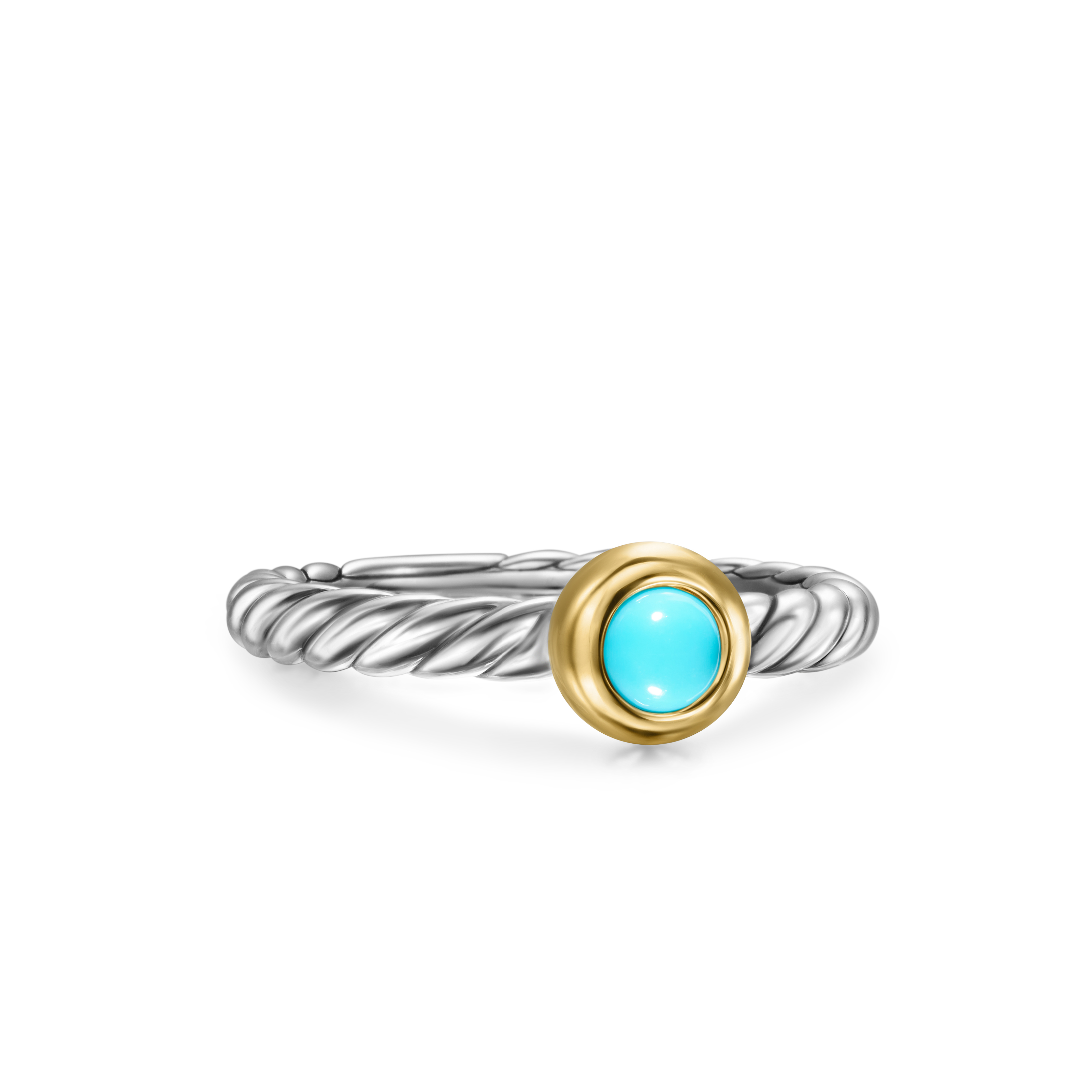 Petite Cable Ring in Sterling Silver with 14K Yellow Gold and Turquoise, 2.8mm