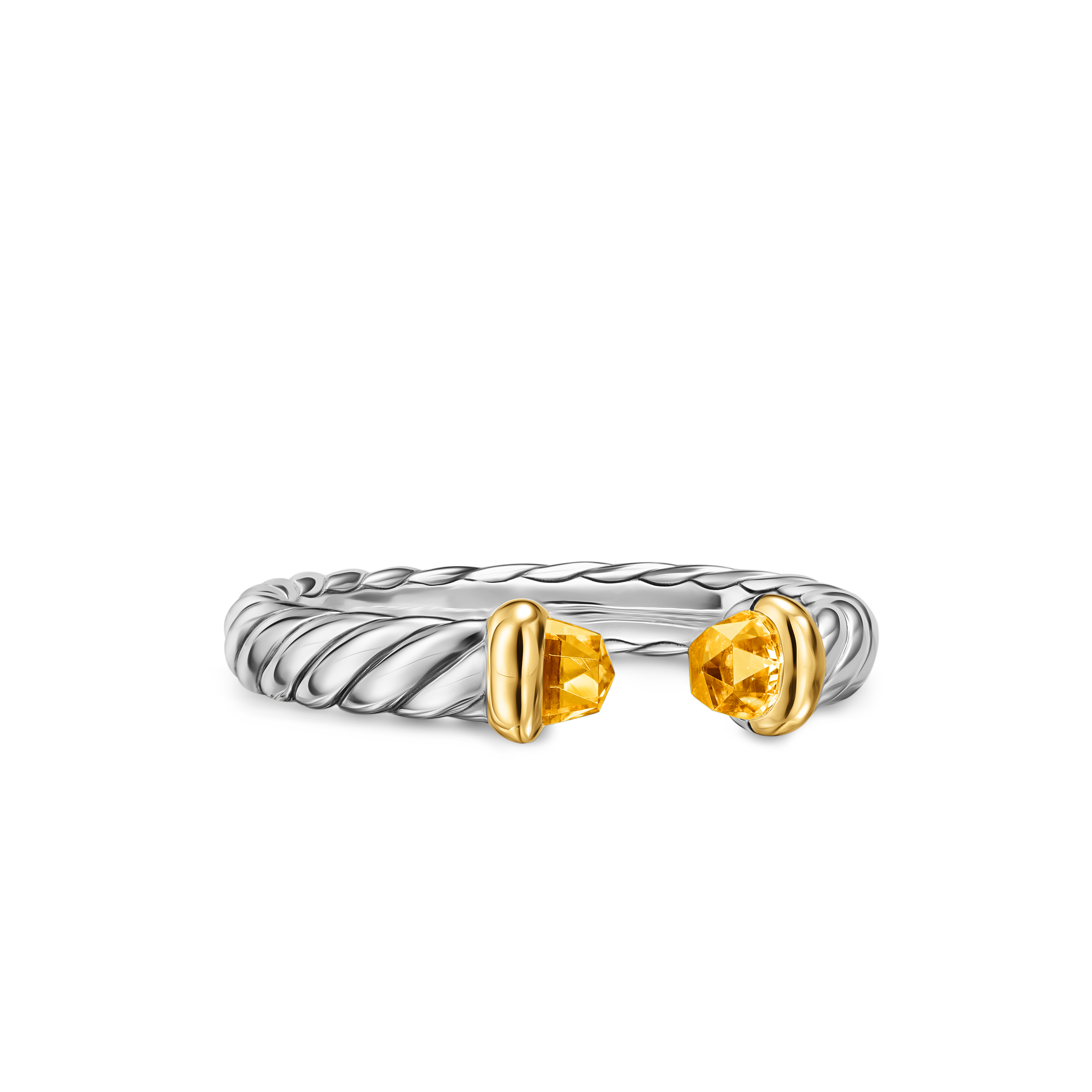 Petite Cable Open Ring in Sterling Silver with 14K Yellow Gold and Citrine, 3.4mm