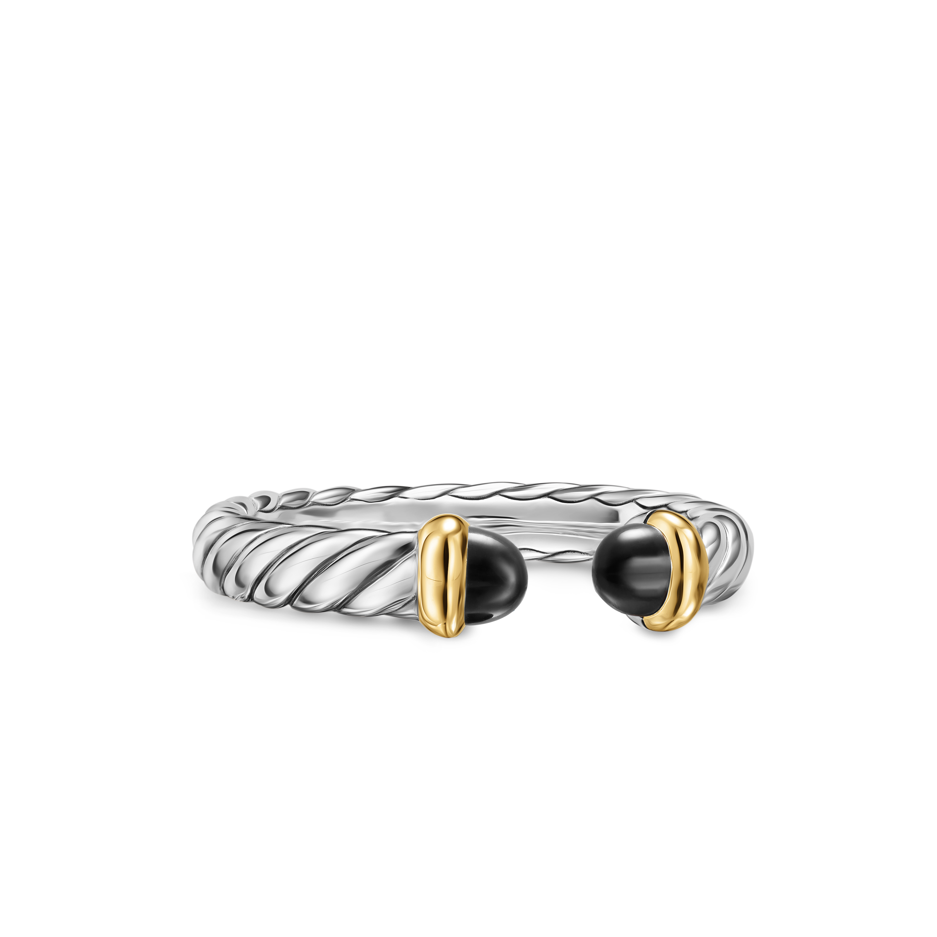 Petite Cable Open Ring in Sterling Silver with 14K Yellow Gold and Black Onyx, 3.4mm
