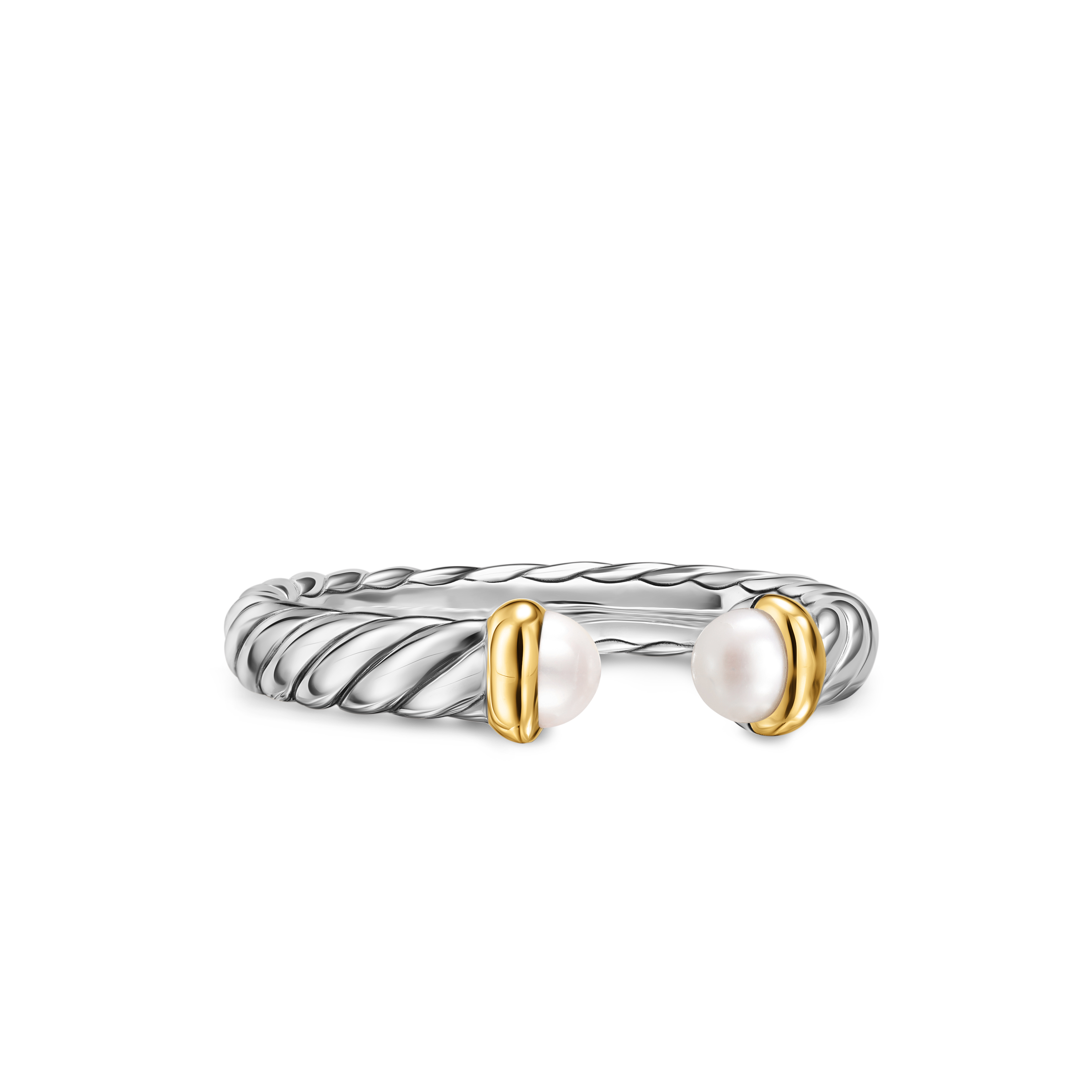 Petite Cable Open Ring in Sterling Silver with 14K Yellow Gold and Pearls, 3.4mm