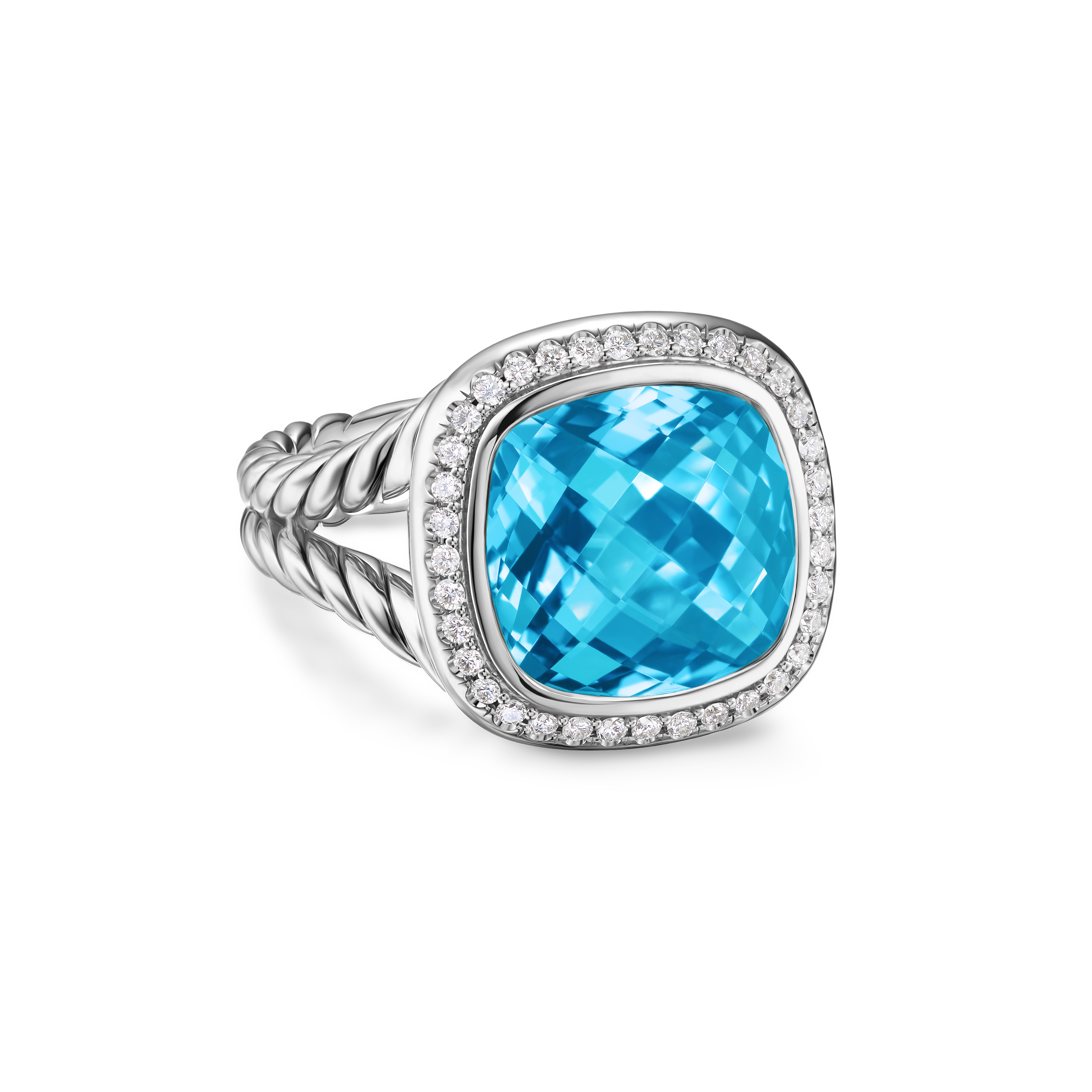 Albion® Ring in Sterling Silver with Blue Topaz and Diamonds, 11mm