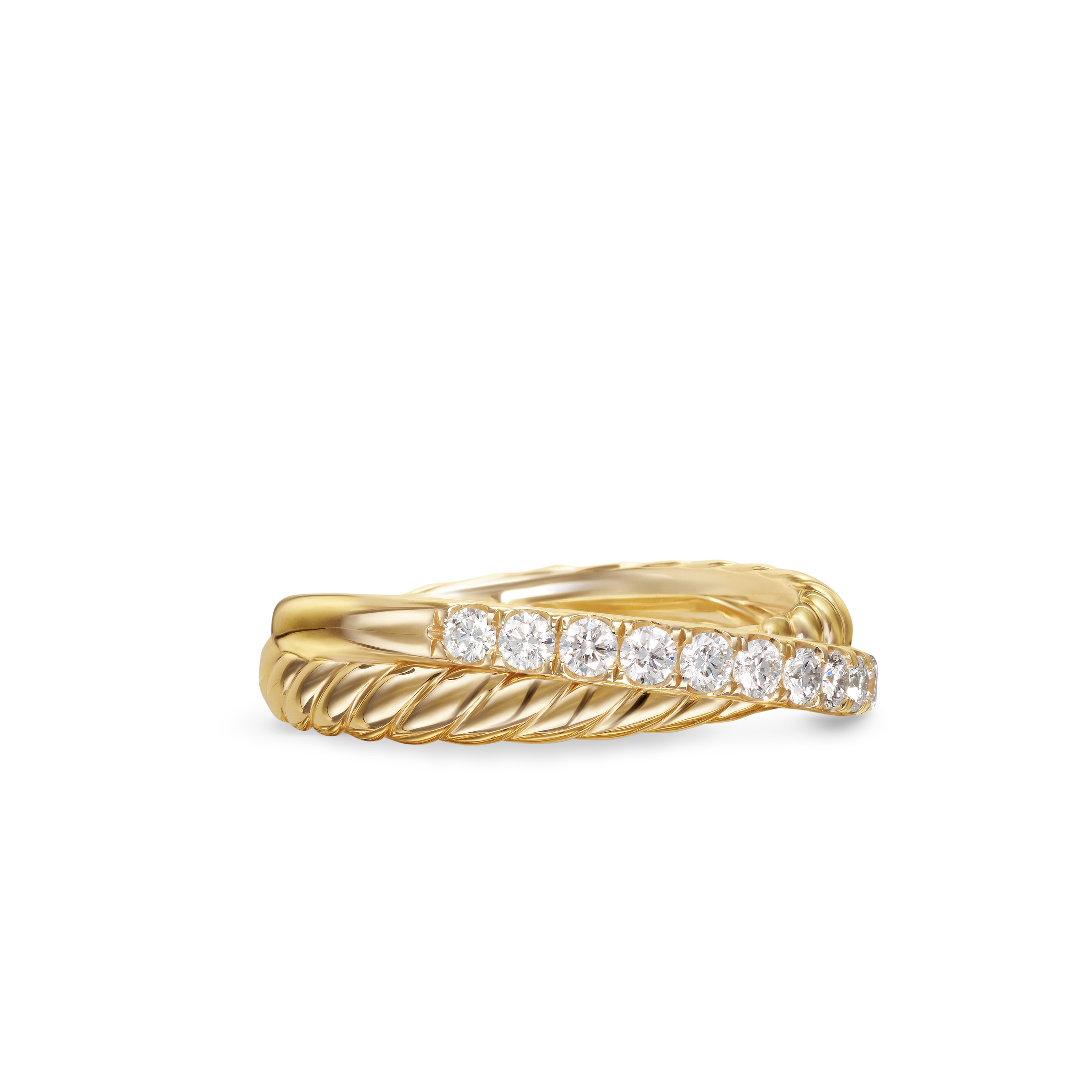 Crossover Two Row Ring in 18K Yellow Gold with Diamonds, 5mm